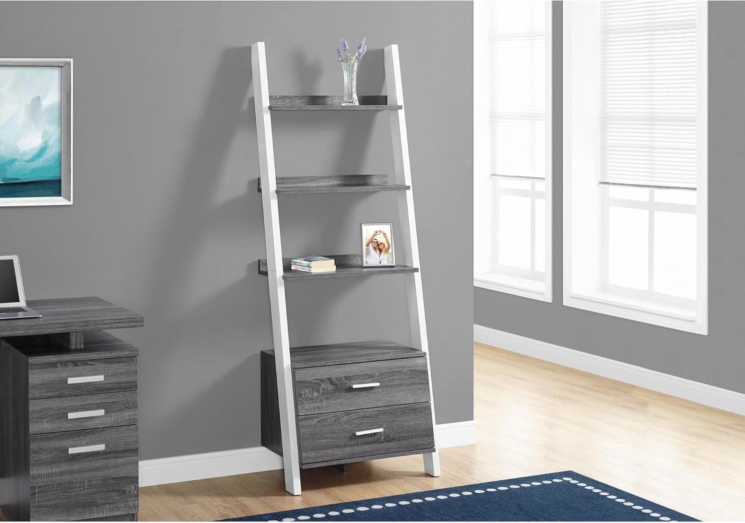 Bookshelf Etagere Ladder 4 Tier 69"H Office Bedroom Laminate Grey