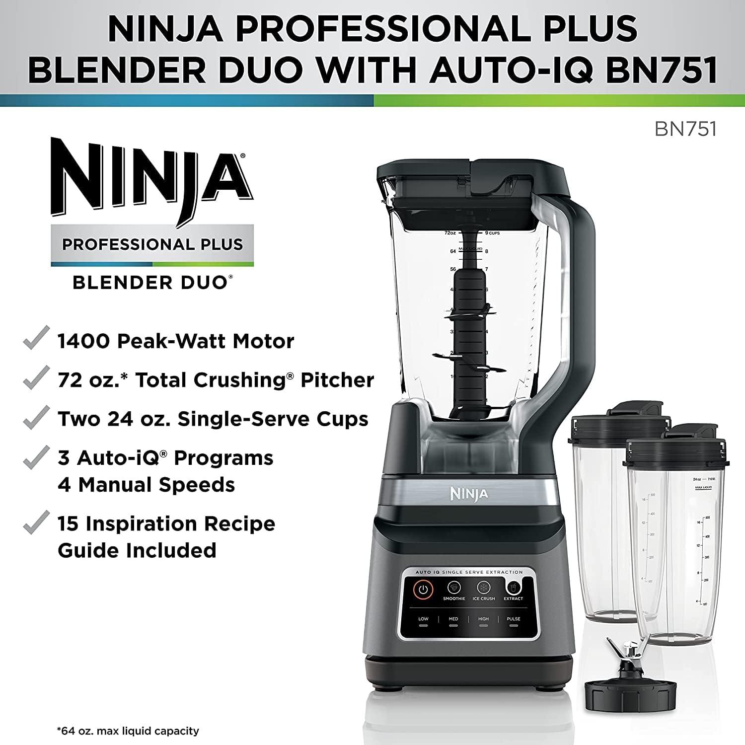 Ninja Ninja® Professional Plus Blender DUO® with 3 Auto-iQ® Programs for Smoothies, Frozen Drinks & Nutrient Extractions, 72 oz. Total Crushing Pitcher & (2) 24 oz. To-Go Cups