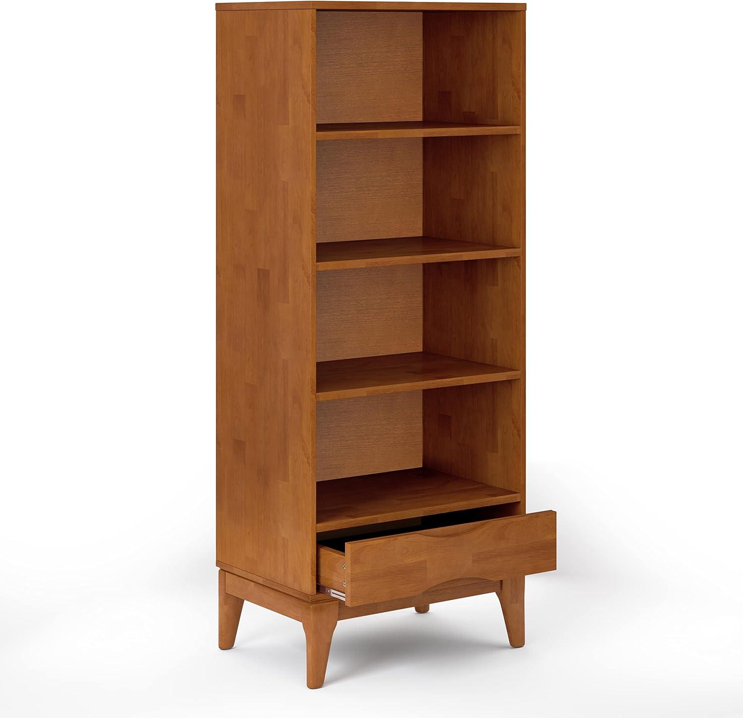 Simpli Home Harper Solid Hardood 60 " x 24 " Mid-Century Modern Bookcase with Storage in Teak Brown