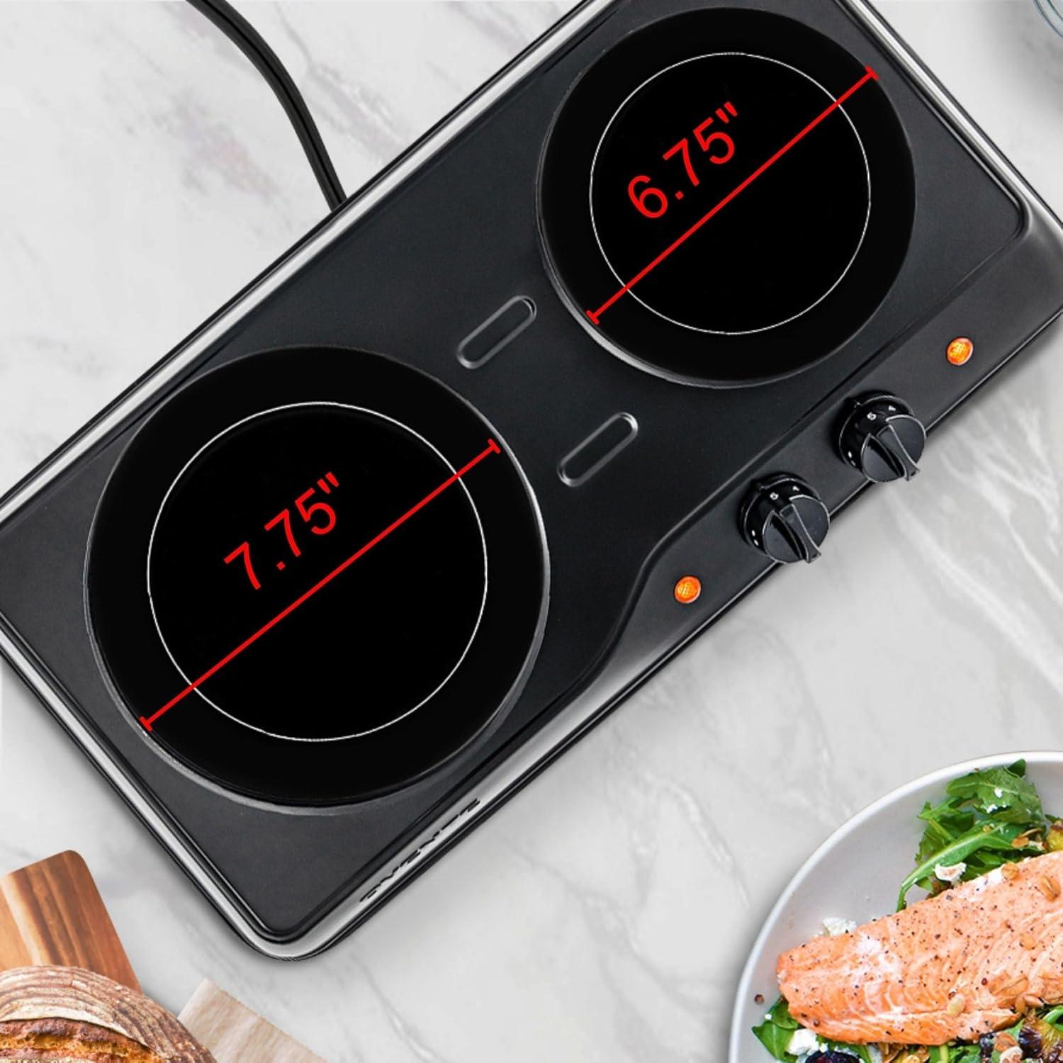 Black Double Burner Electric Induction Plate with Ceramic Glass