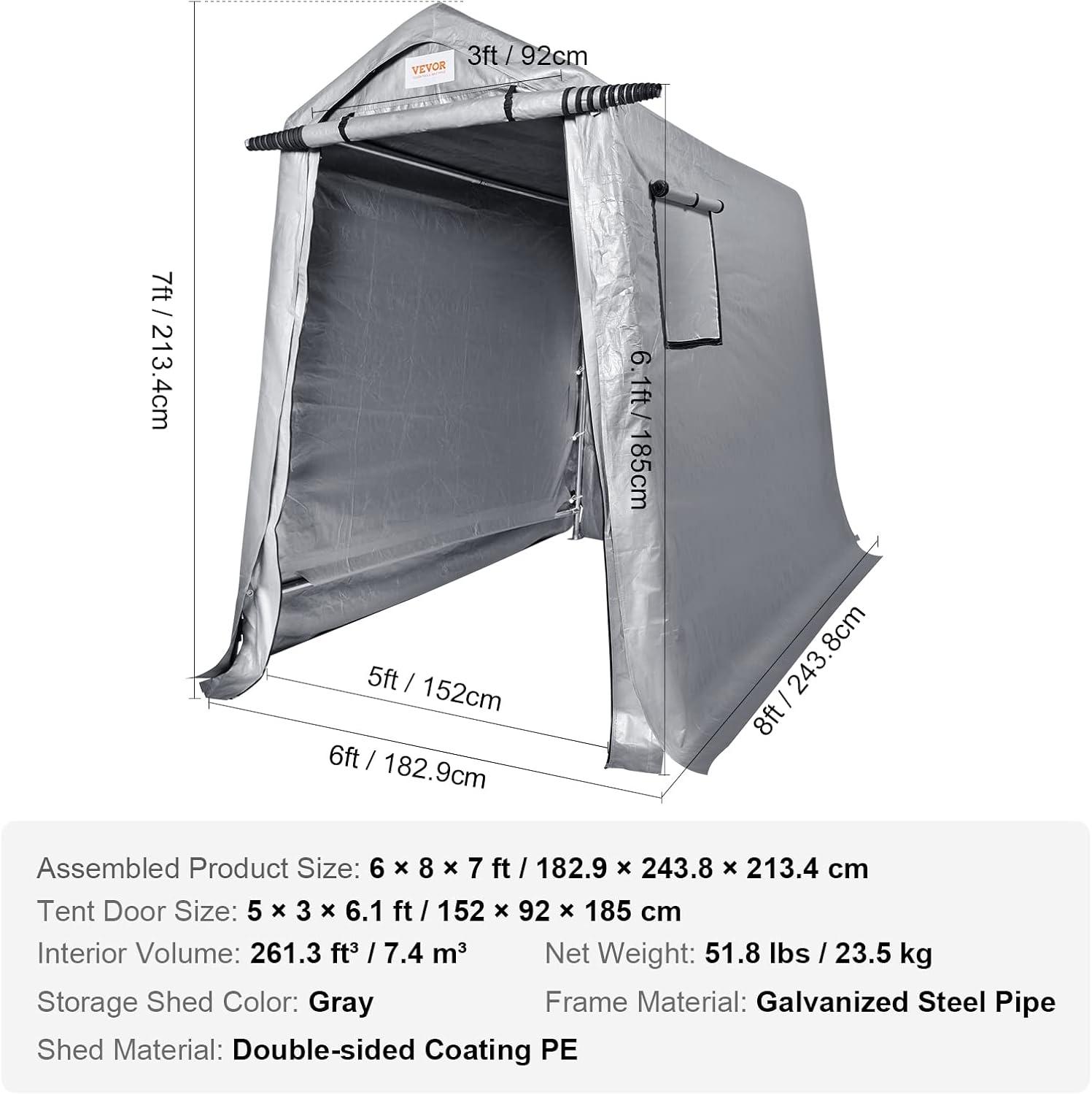 Gray 6' x 8' Portable Storage Shed with Windows