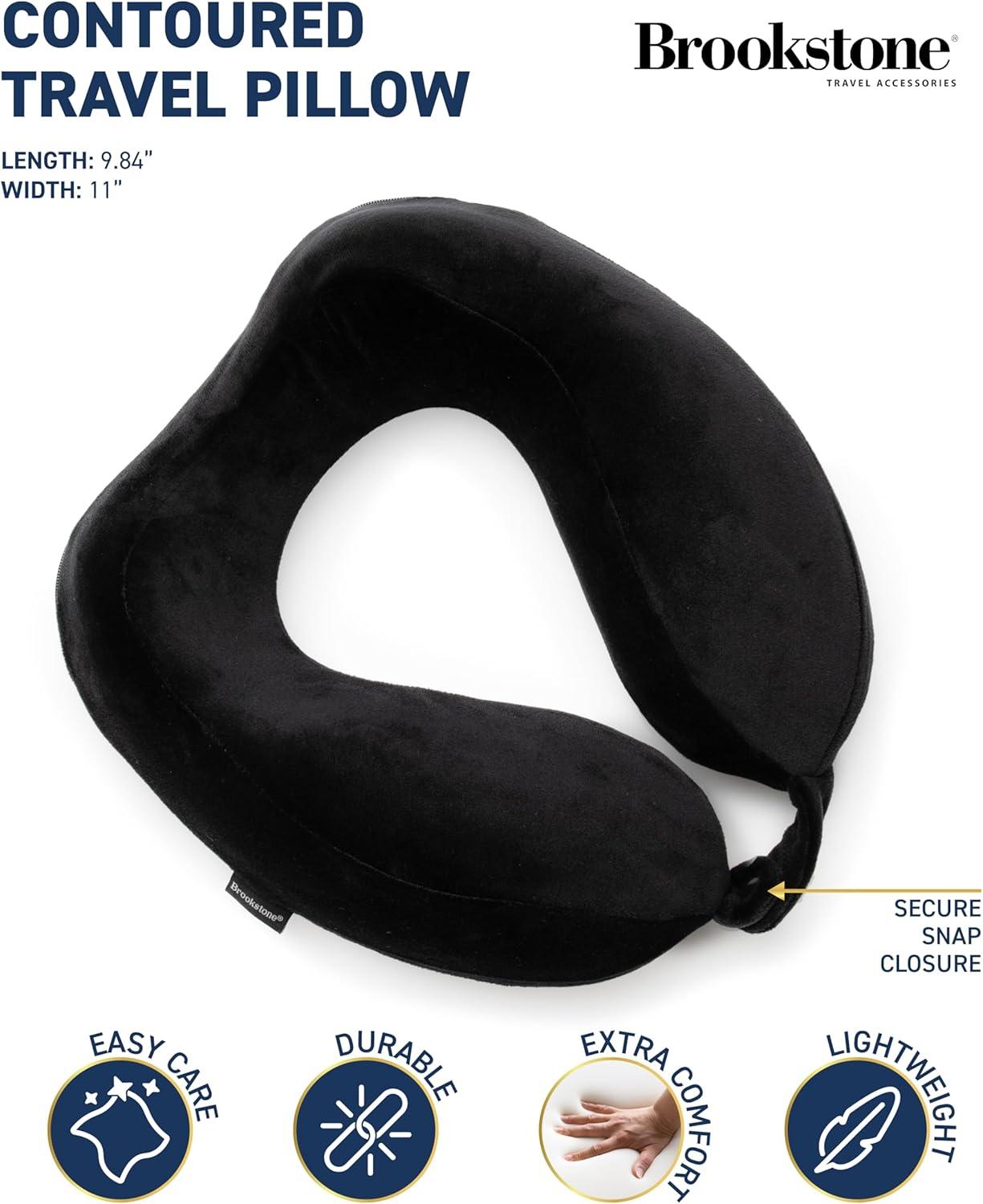 Brookstone Travel Neck Pillow - Contoured Head Memory Foam Neck Support Pillow for Travelling