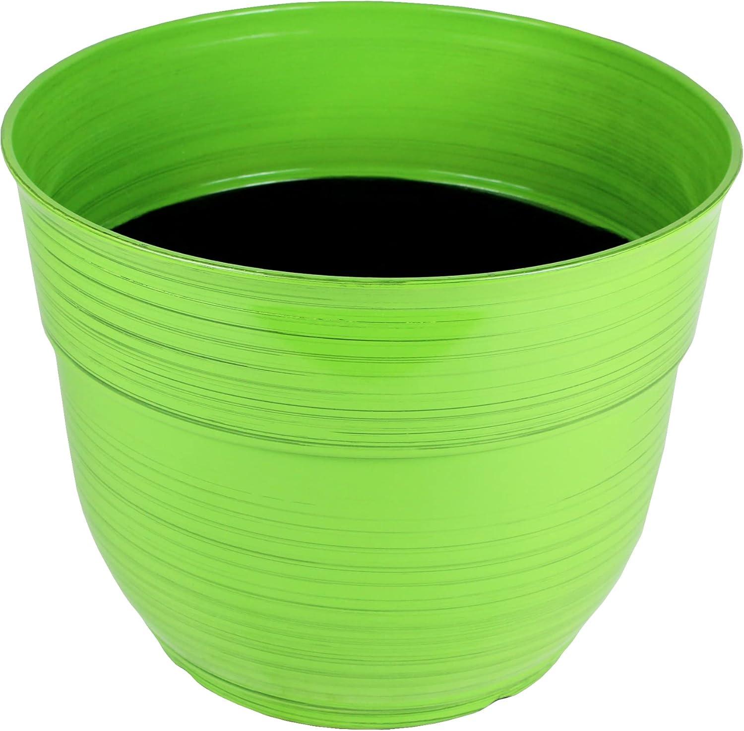 Garden Elements Indoor/Outdoor Glazed Brushed Happy Large Plastic Planter, Bright Green, 15"