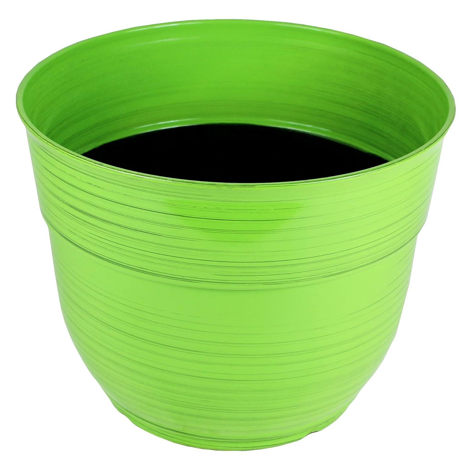 Garden Elements Indoor/Outdoor Glazed Brushed Happy Plastic Planter, Large, Bright Green, 15"