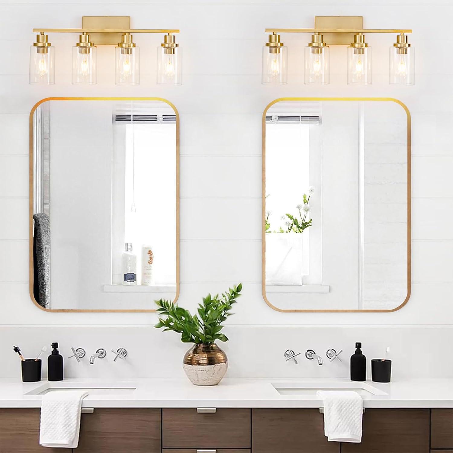 Gold 4-Light Modern Vanity Fixture with Clear Glass Shades