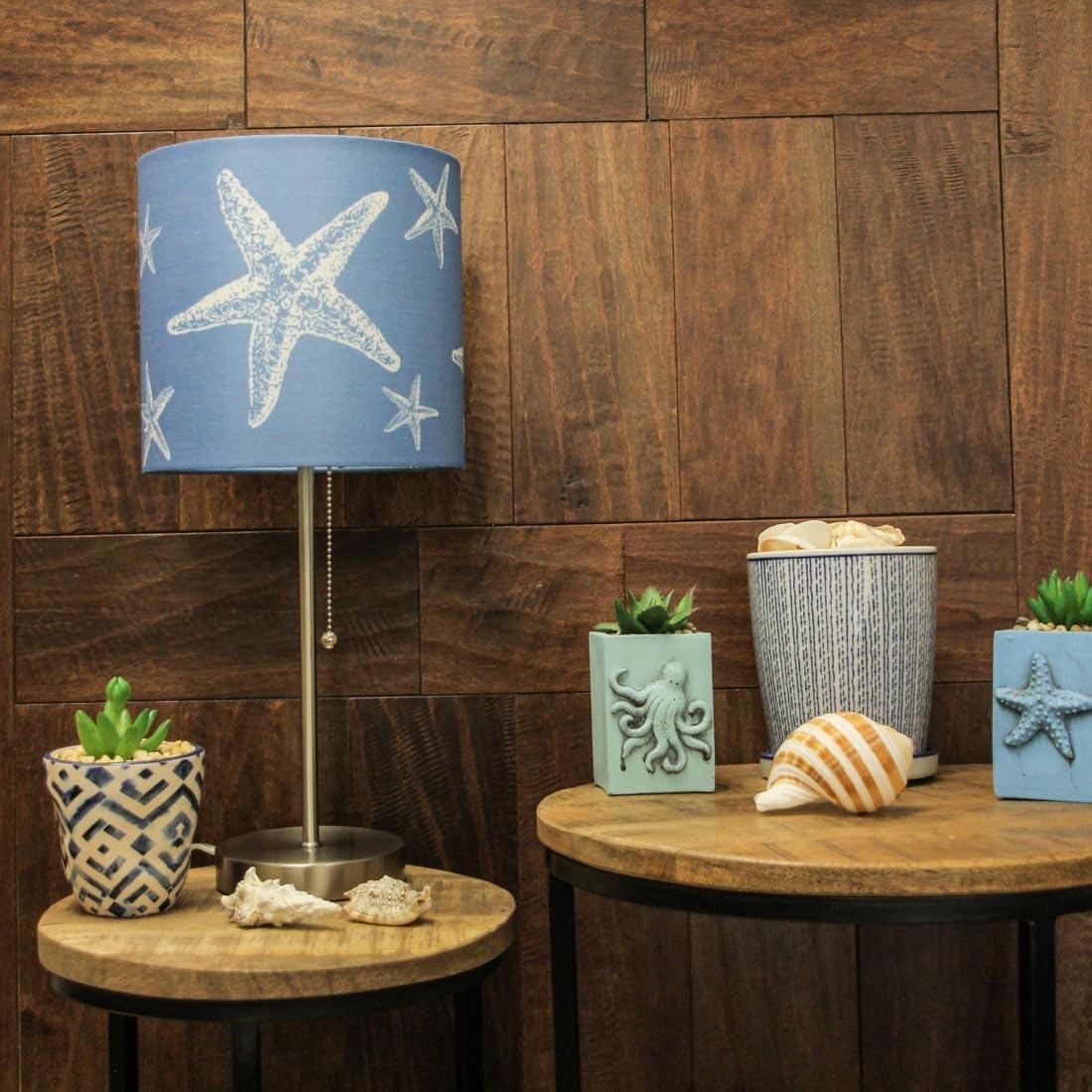 Chesapeake Bay Ltd Zeckos Brushed Nickel Finish Table Lamp Coastal Blue Starfish Shade