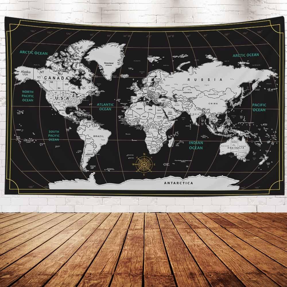 CAPSCEOLL Map Wall Art, Tapestry Wall Decor Tasperty - Toque Guest Room and Dinning Room - 60X60 Inches, Black Red