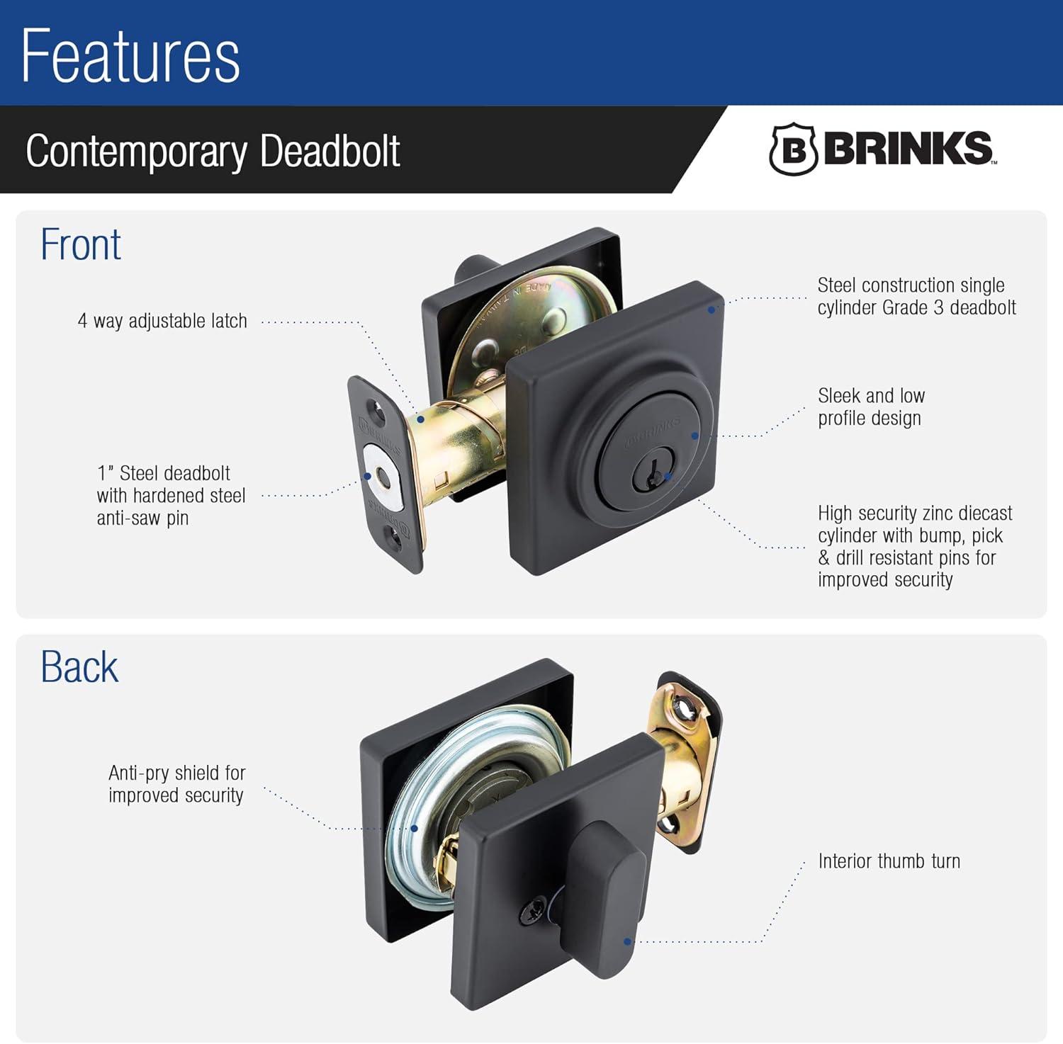 Brinks Mendocino Series Contemporary Square Single Cylinder Deadbolt