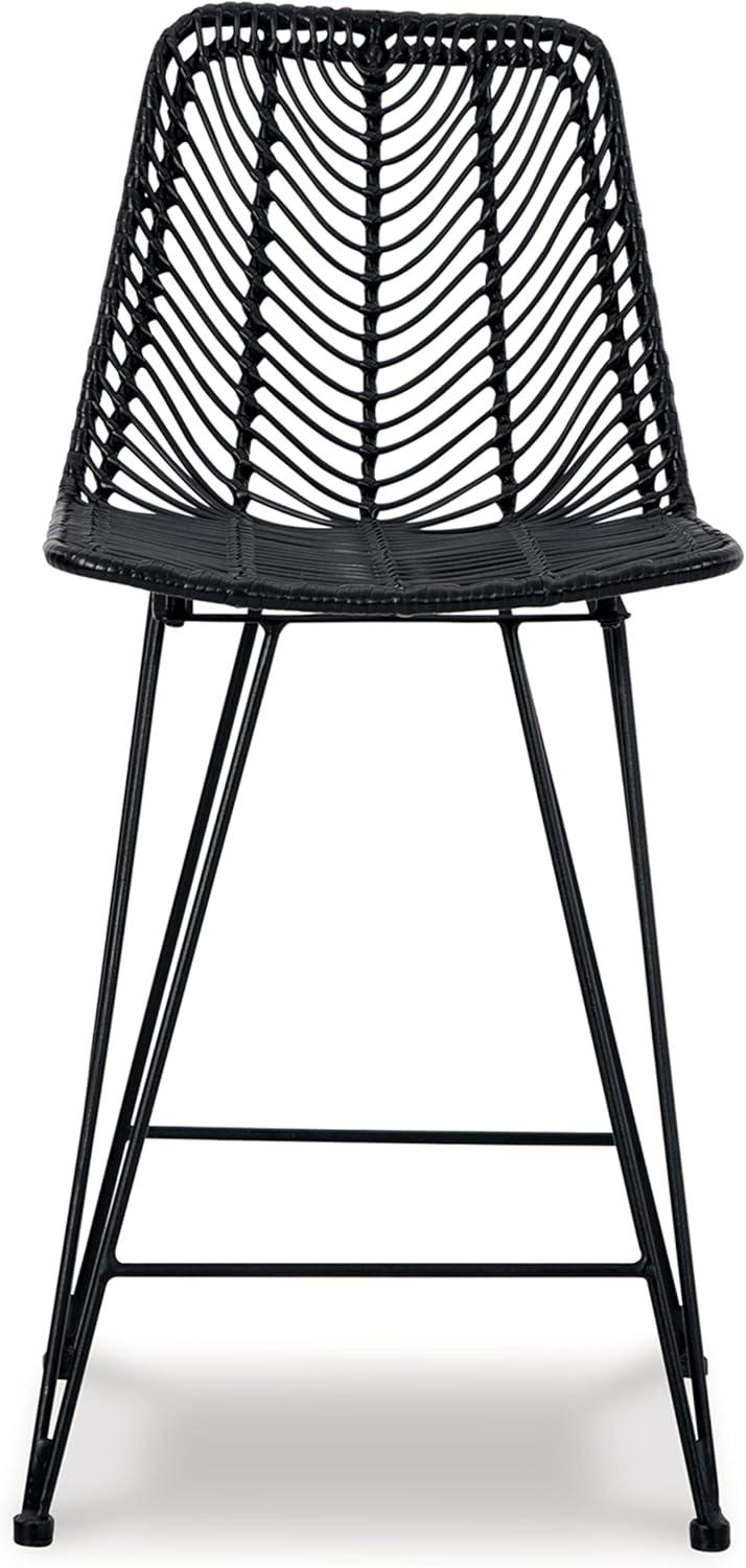 Black Metal Counter Height Bar Stool with Bucket Seat