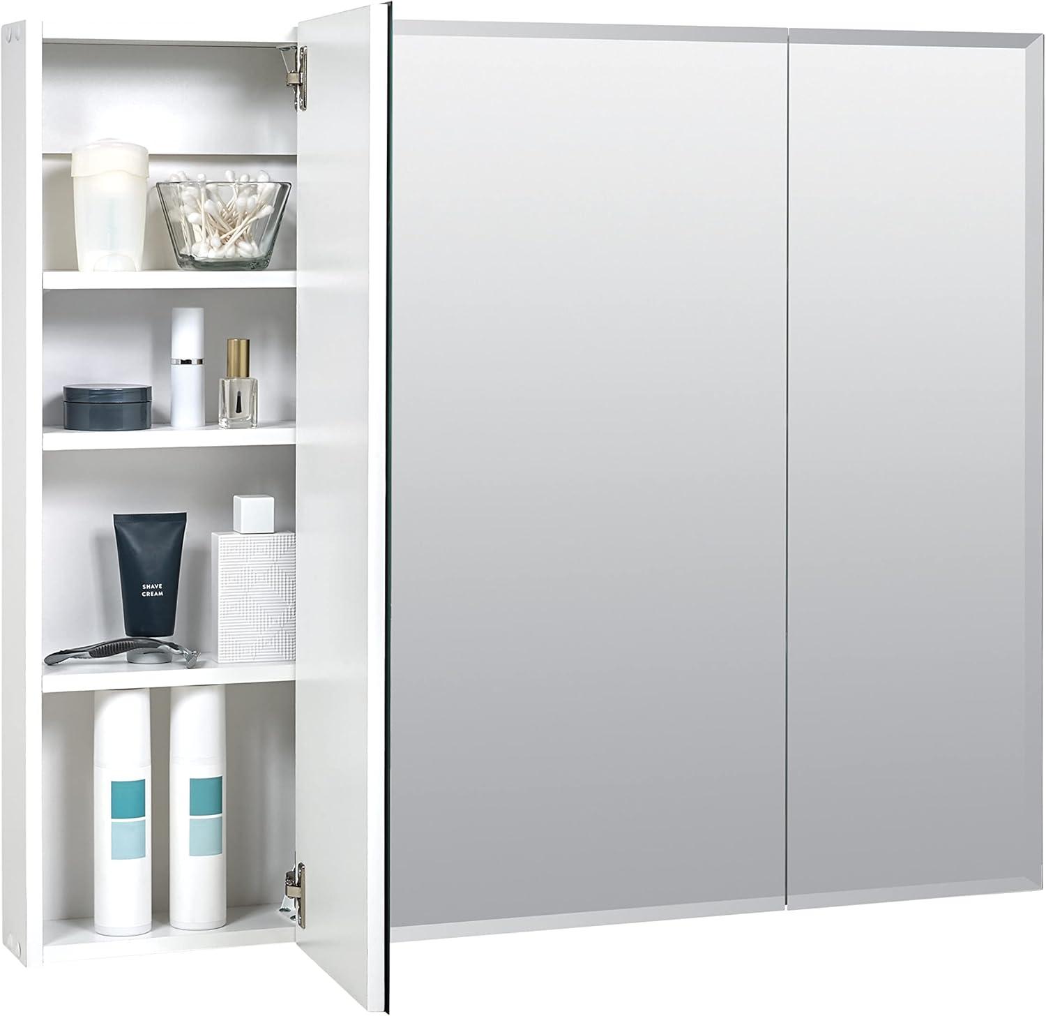 36" Silver Frameless Tri-View Medicine Cabinet with Beveled Edge