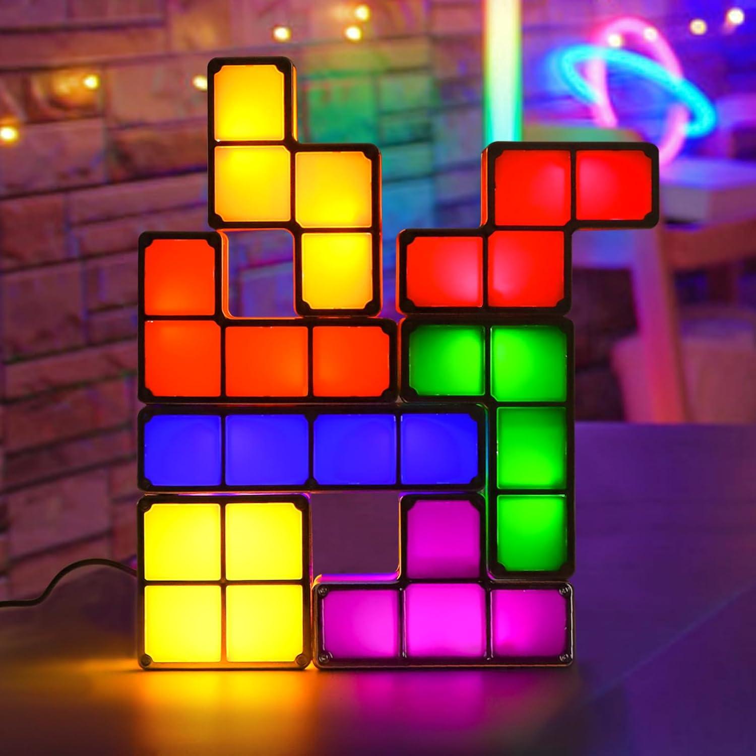 Night Light for Kids, Stackable LED 7 Colors 3D Puzzles Night Light Induction Interlocking Desk Lamp, DIY Tangram Light Blocks Puzzles lamp for Kids Teens Bedroom