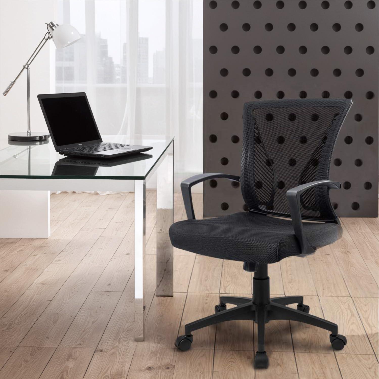 Furmax Office Chair Mid Back Swivel Lumbar Support Desk Chair, Height Adjustable Computer Ergonomic Mesh Chair with Armrest, Black