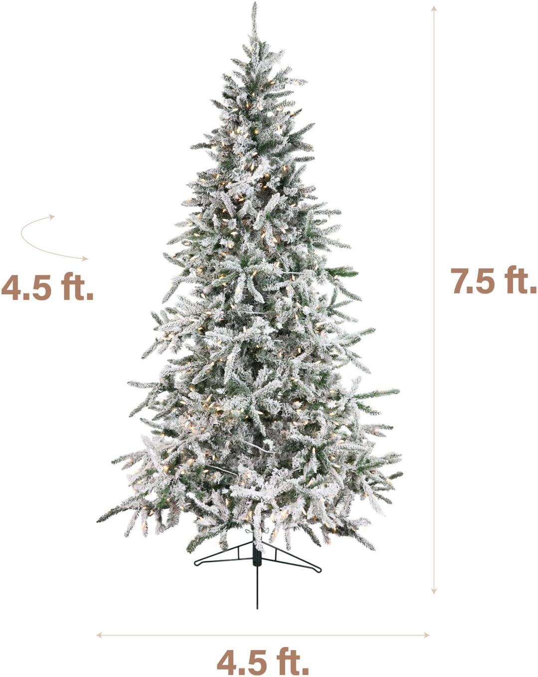 Fraser Hill Farm Fraser Hill Farm Flocked Mountain Pine Christmas Tree with LED Lights