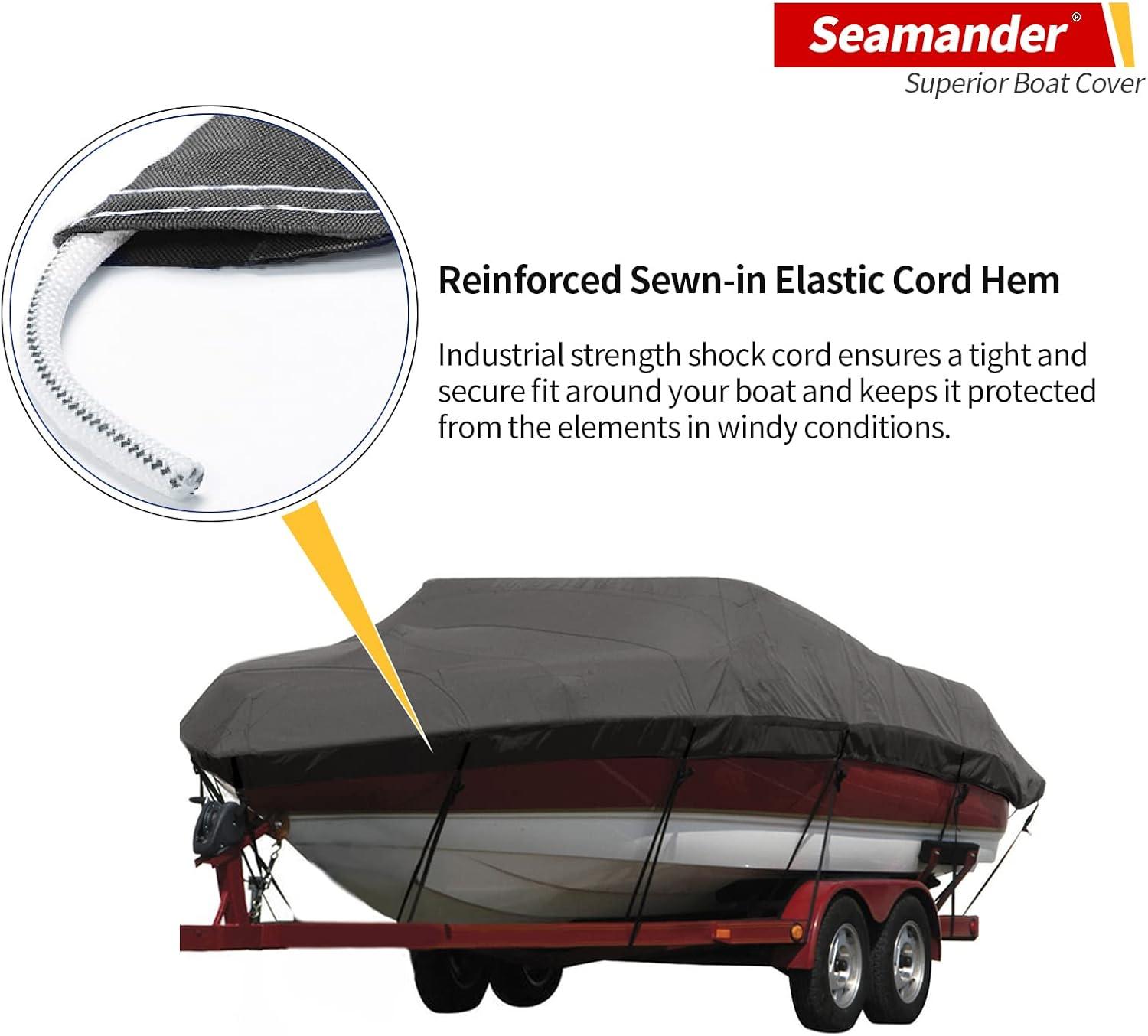 Seamander Solution Dye 600 Denier Heavy duty Waterproof Boat Cover, Fits boats 14'-16'L x 90"W, V-Hull Fishing Ski Boat Pro Bass Inboard Outboard Trailerable Boat Covers , Dark Gray