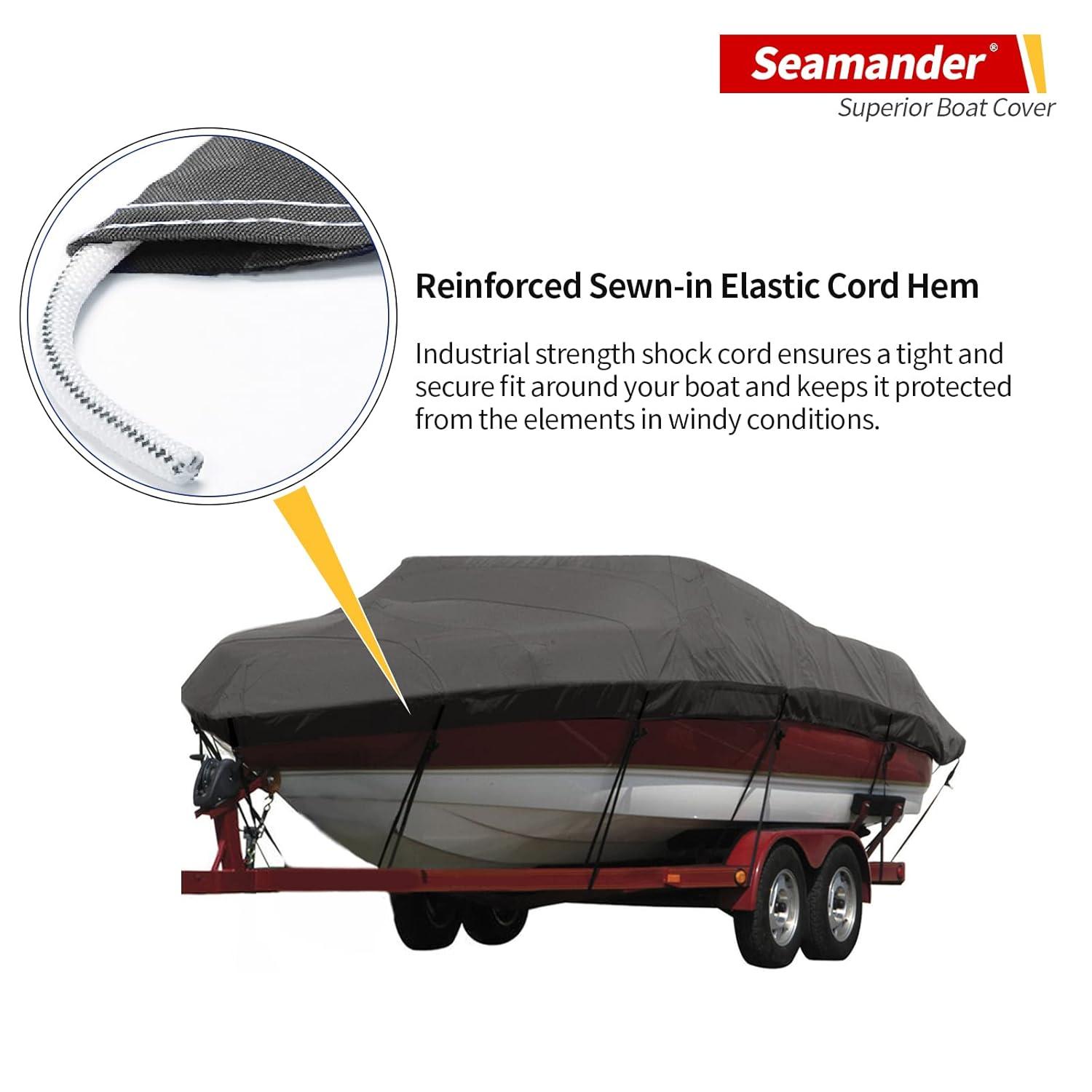 Seamander Solution Dye 600 Denier Heavy duty Waterproof Boat Cover, Fits boats 14'-16'L x 90"W, V-Hull Fishing Ski Boat Pro Bass Inboard Outboard Trailerable Boat Covers , Dark Gray