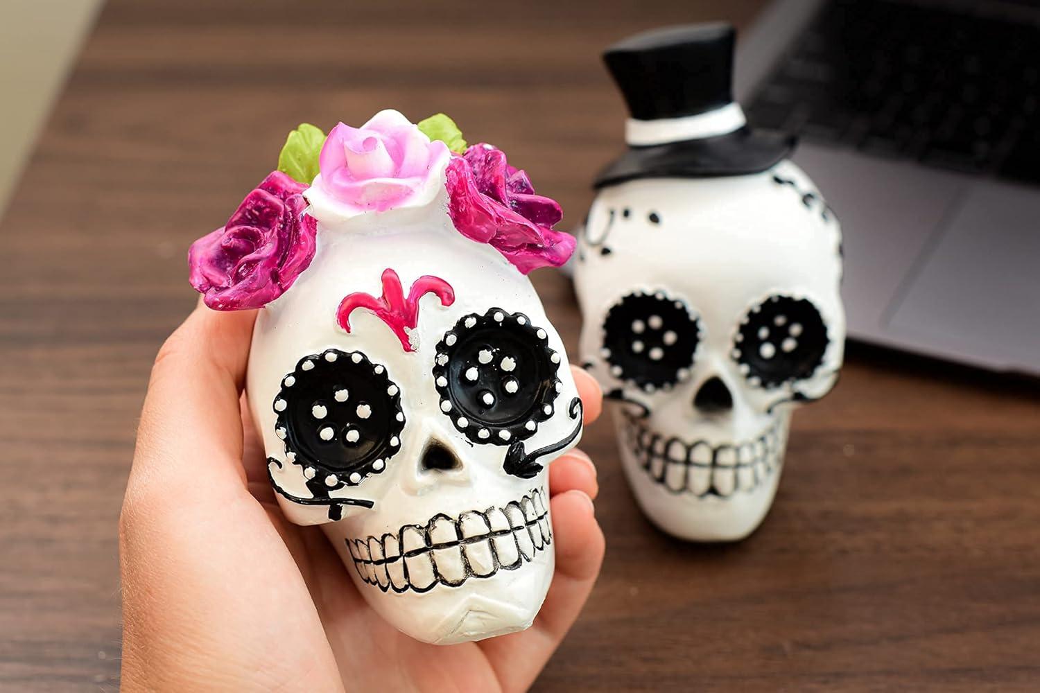 Day of The Dead Skull Couple, Sugar Skull, Halloween Decor, Skeleton Set,  Figurines & Knick-Knacks