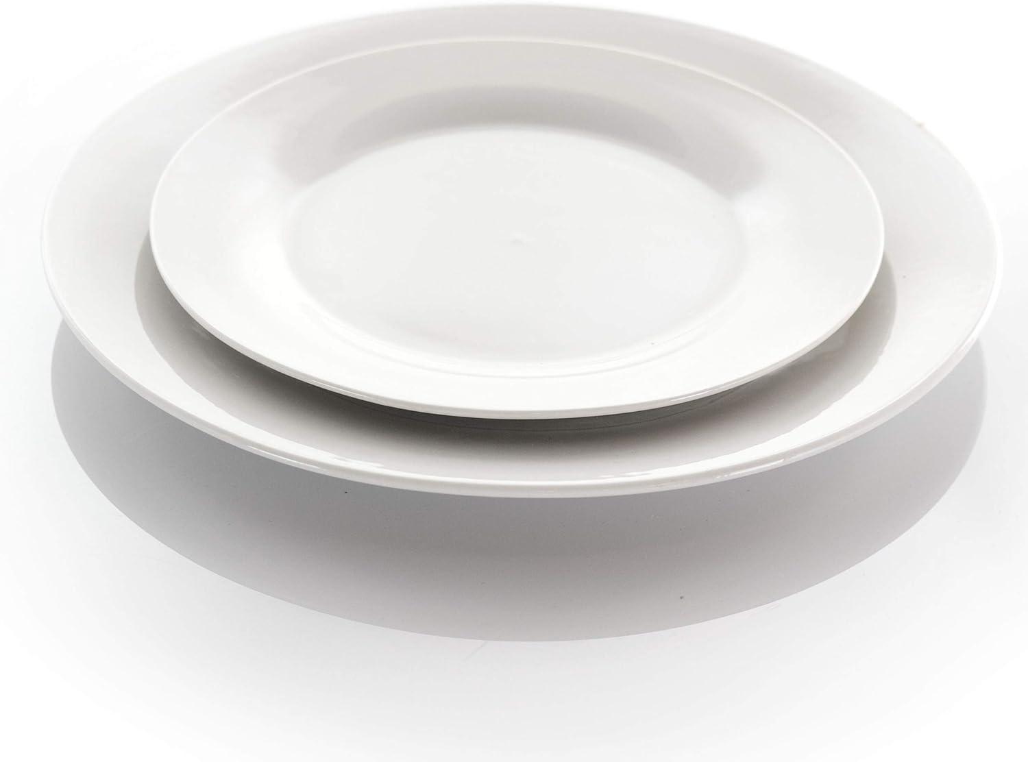 White Glossy Porcelain Round Dinnerware Set, Service for 4