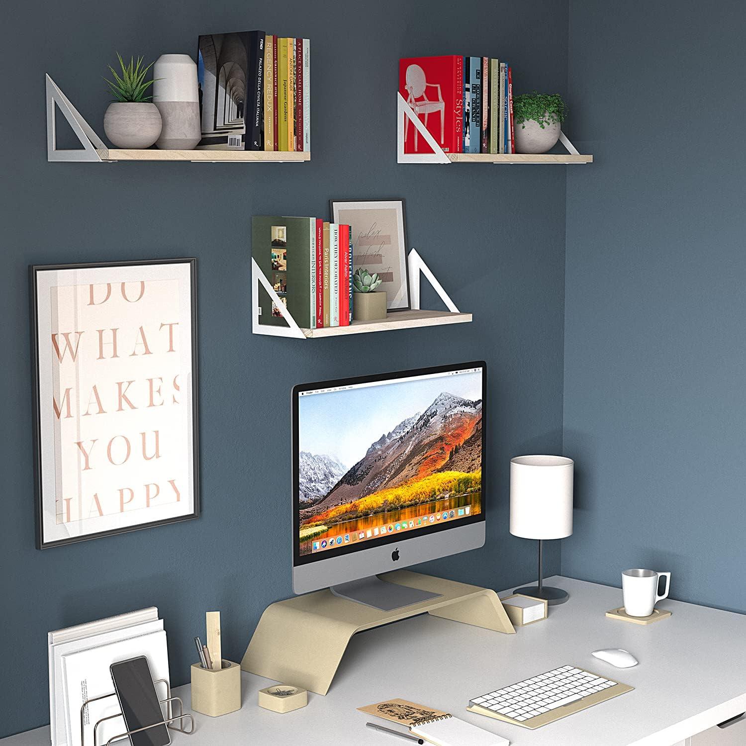 Natural Wood Floating Accent Shelf with White Brackets