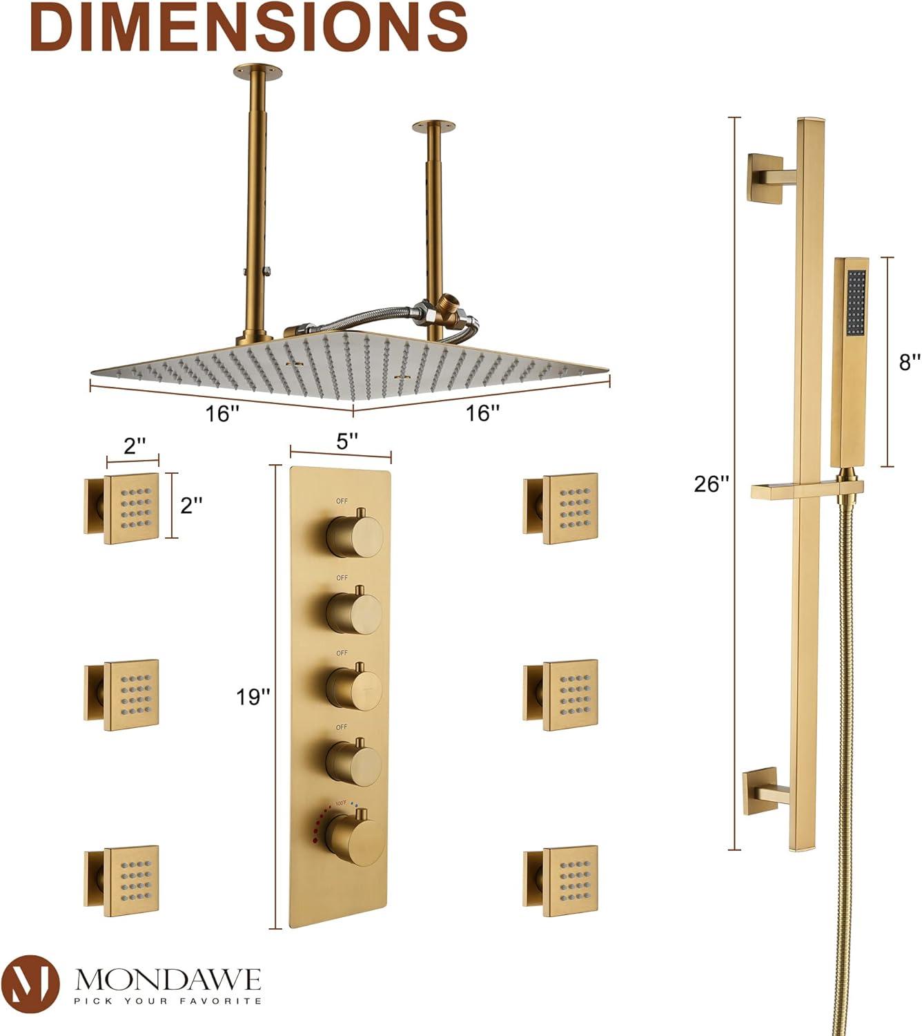 Rain Mixer Shower Faucet Set 12 Inch Celling Mount Thermostatic Rain Shower System with Handheld Shower and 6 Body Spray Jets For Bathroom