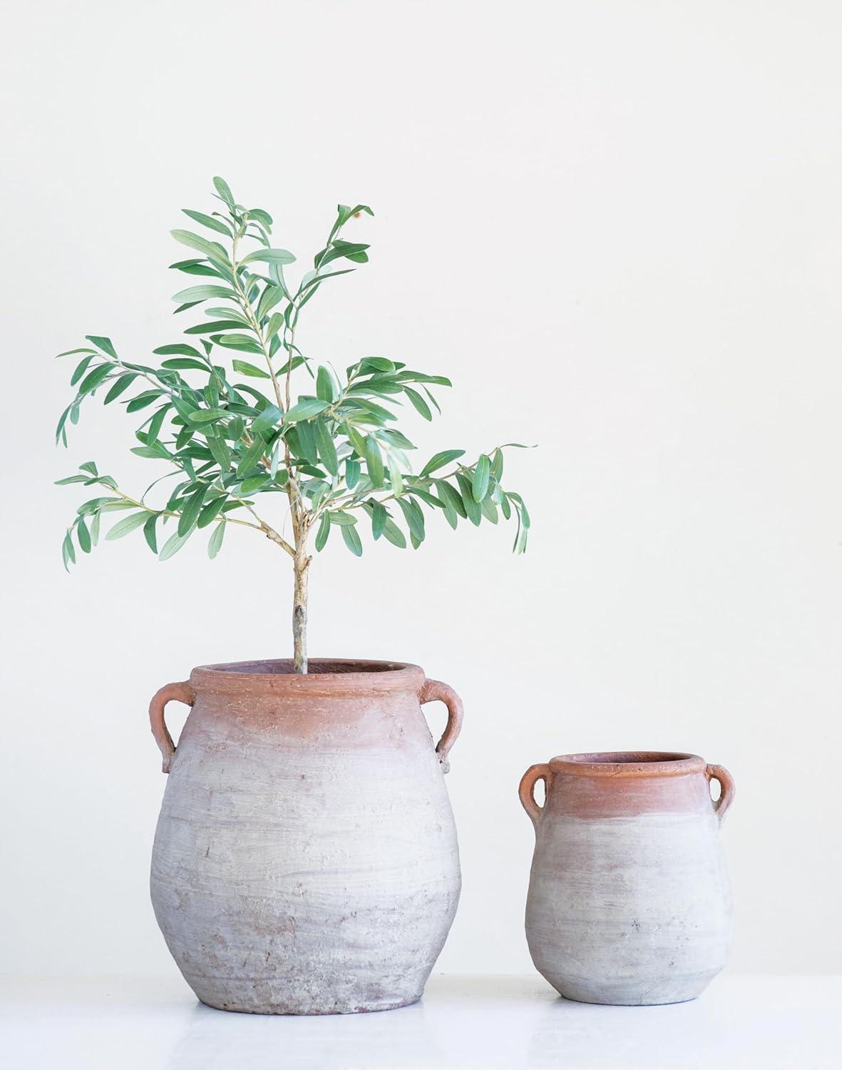 Storied Home 14" x 13" Whitewashed Terracotta Urn Jar Orange : Indoor/Outdoor, Boho Style, Water Tight