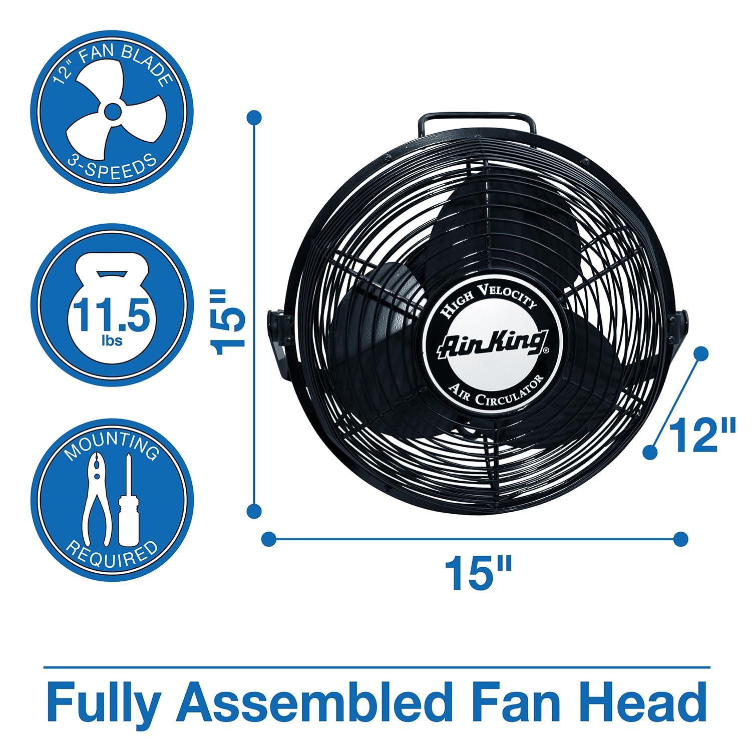 Air King 9312 Powder-Coated Steel Multi-Mount Wall Fan, Black
