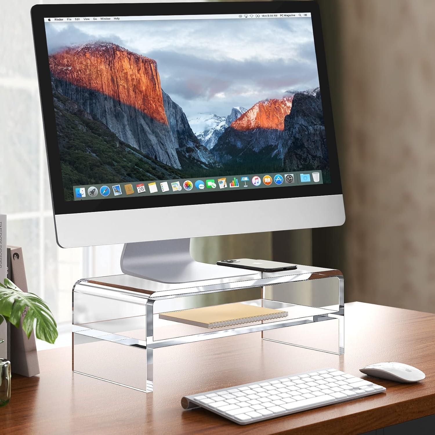 Clear Acrylic 2-Tier Monitor Stand Riser with Storage