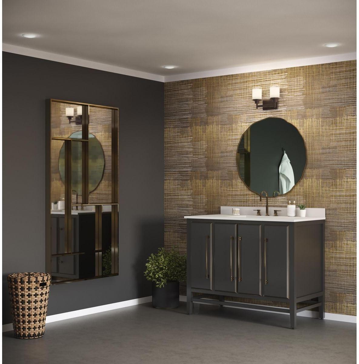 Progress Lighting Alexa Collection 2-Light Bath Fixture, Antique Bronze, White Linen Glass Shade