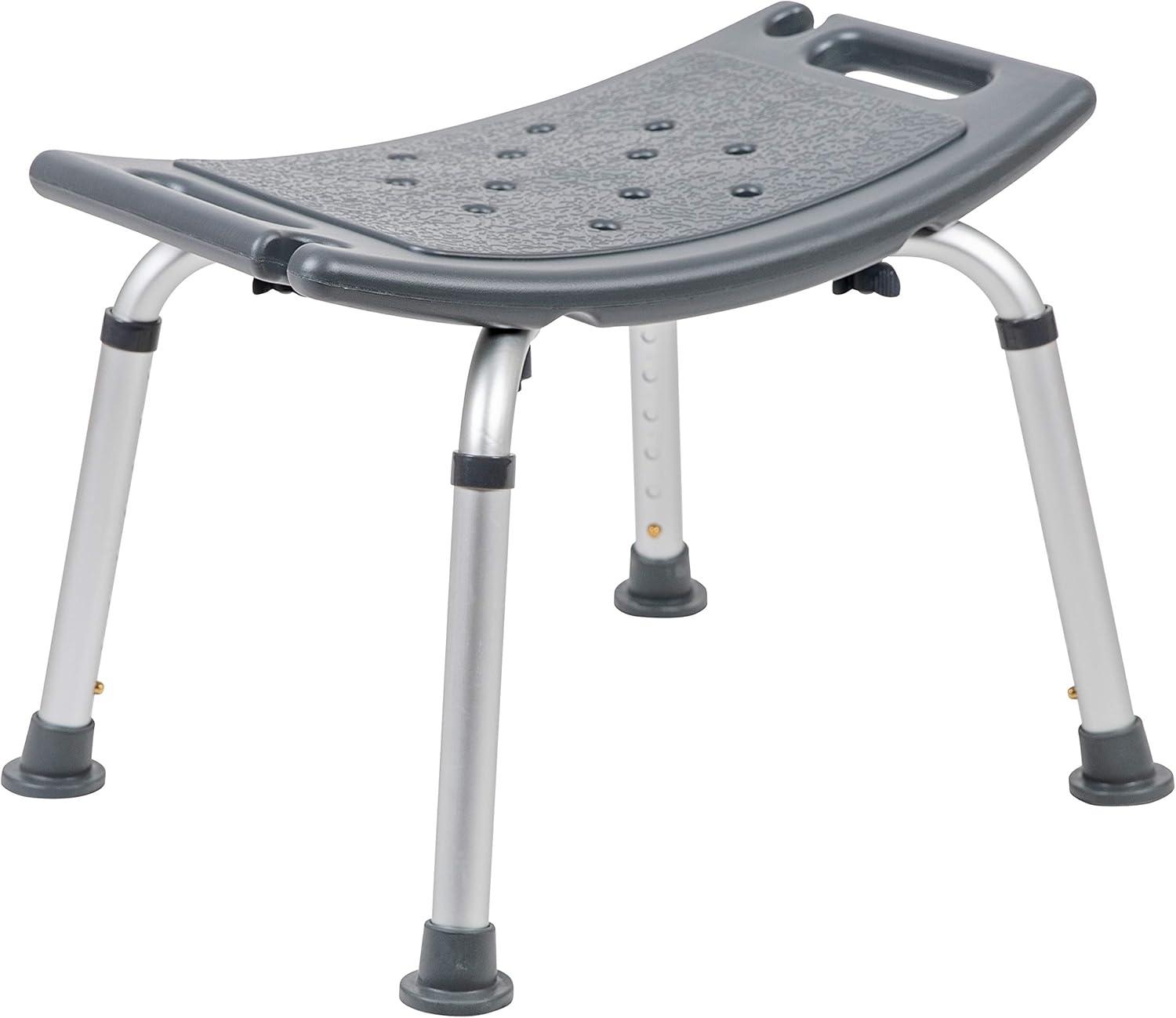 Adjustable Gray Bath & Shower Chair with Non-Slip, Tool-Free Assembly