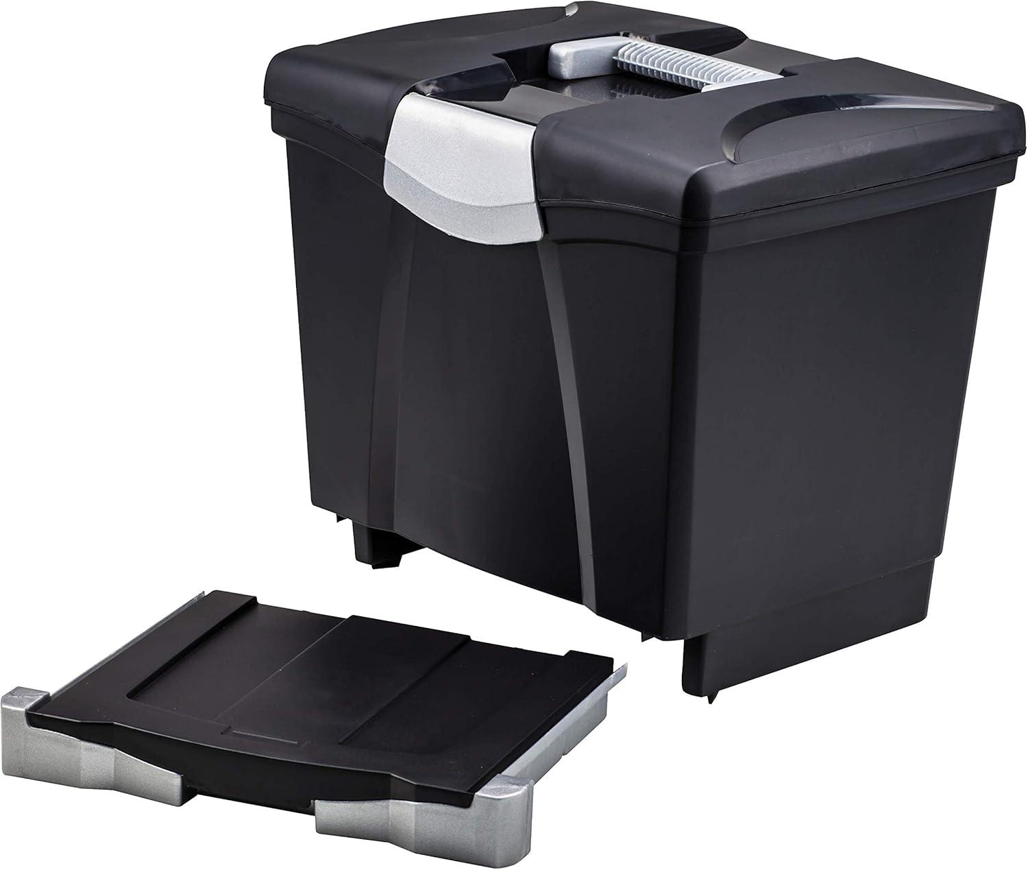 Storex Portable File Box with Pull-Out Tray, Gray