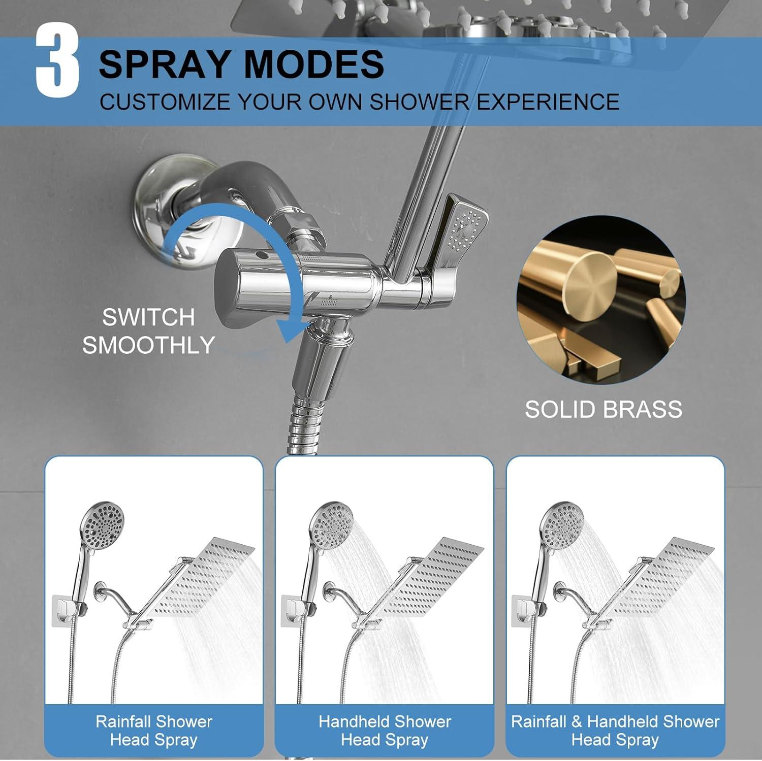 All Metal 10 Inch High Pressure Rainfall Shower Head With Handheld Shower