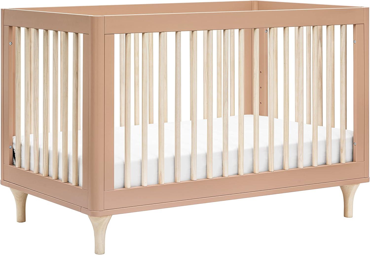 Babyletto Lolly Canyon Pink & Washed Natural Wood 3-in-1 Convertible Baby Crib with Toddler Bed Conversion Kit