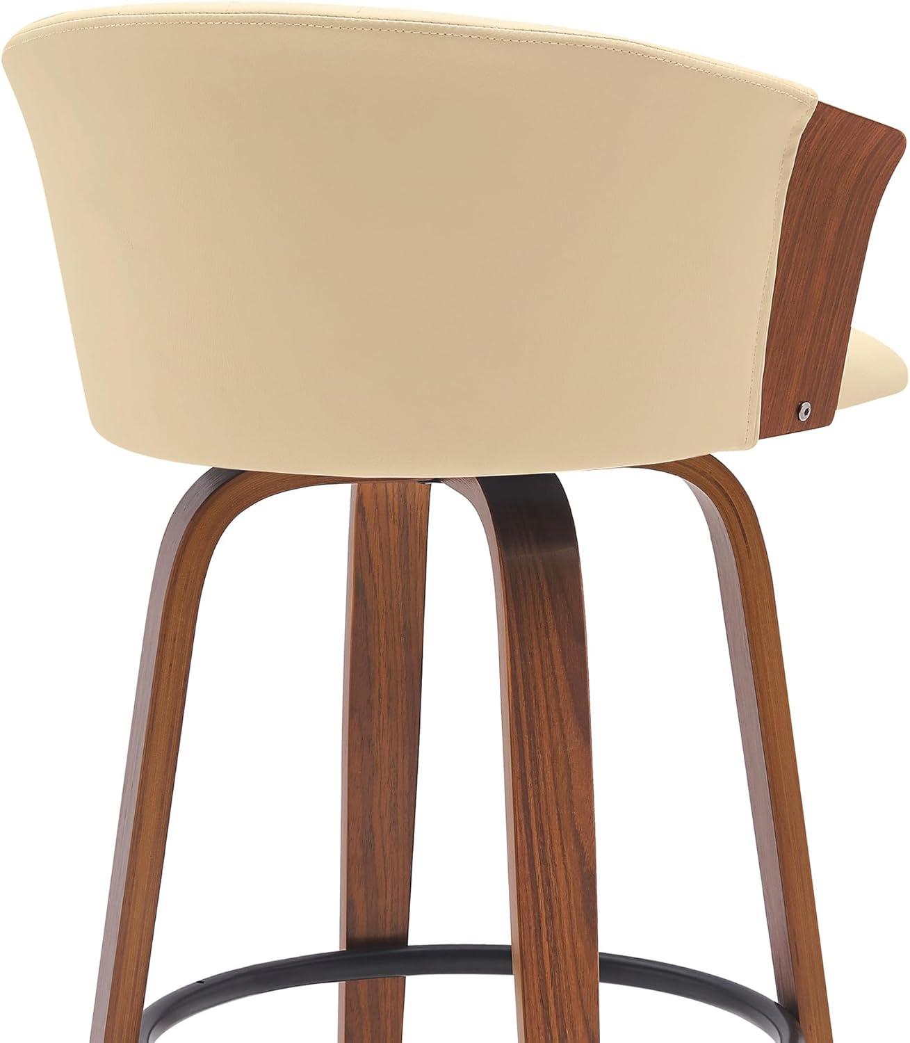 Diana 30" Swivel Walnut Wood Bar Stool in Cream Faux Leather