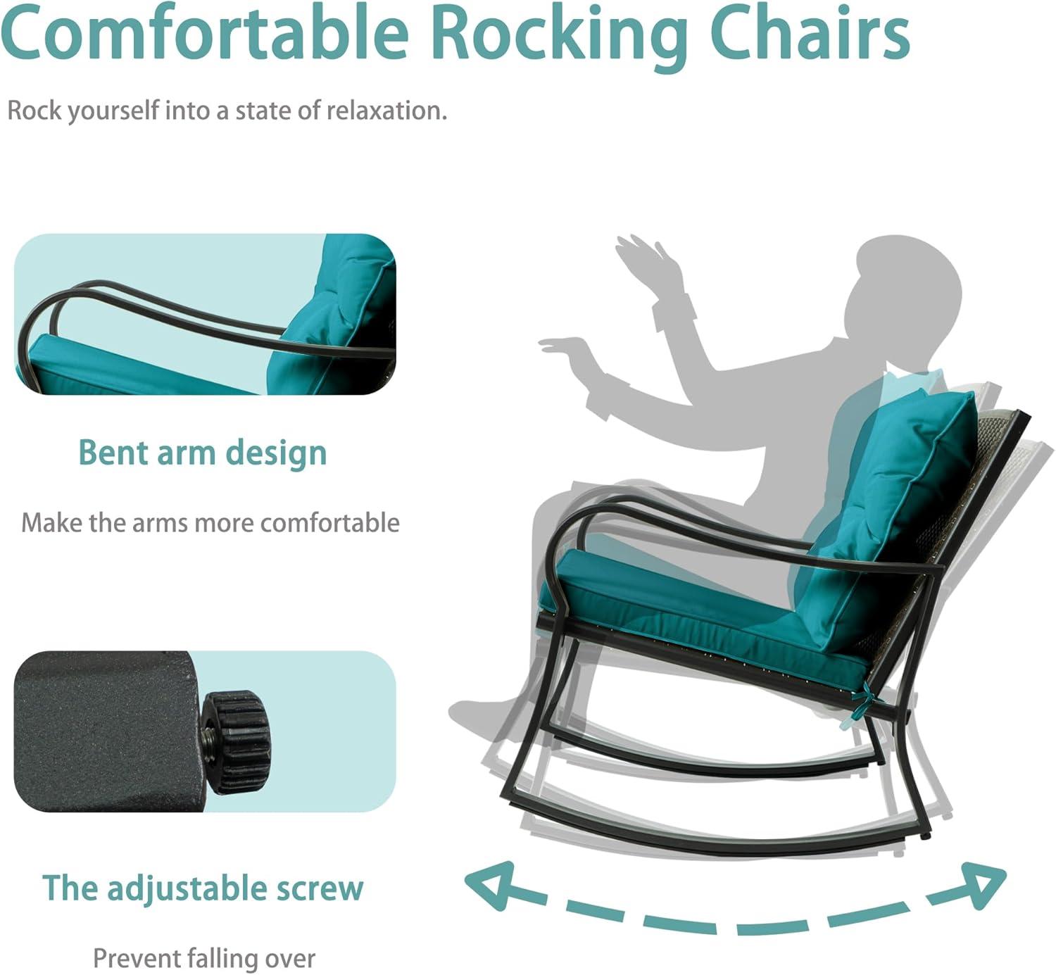 Mercury Row® Preciado 3 Piece Outdoor Patio Set With Cushions-Rocking Chair for Balcony, Lawn and Porch