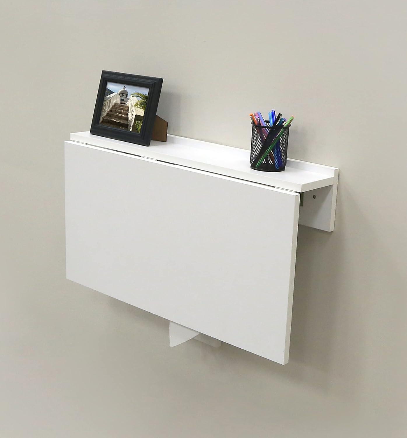 Compact White Wood 30" Wall Mounted Foldable Desk