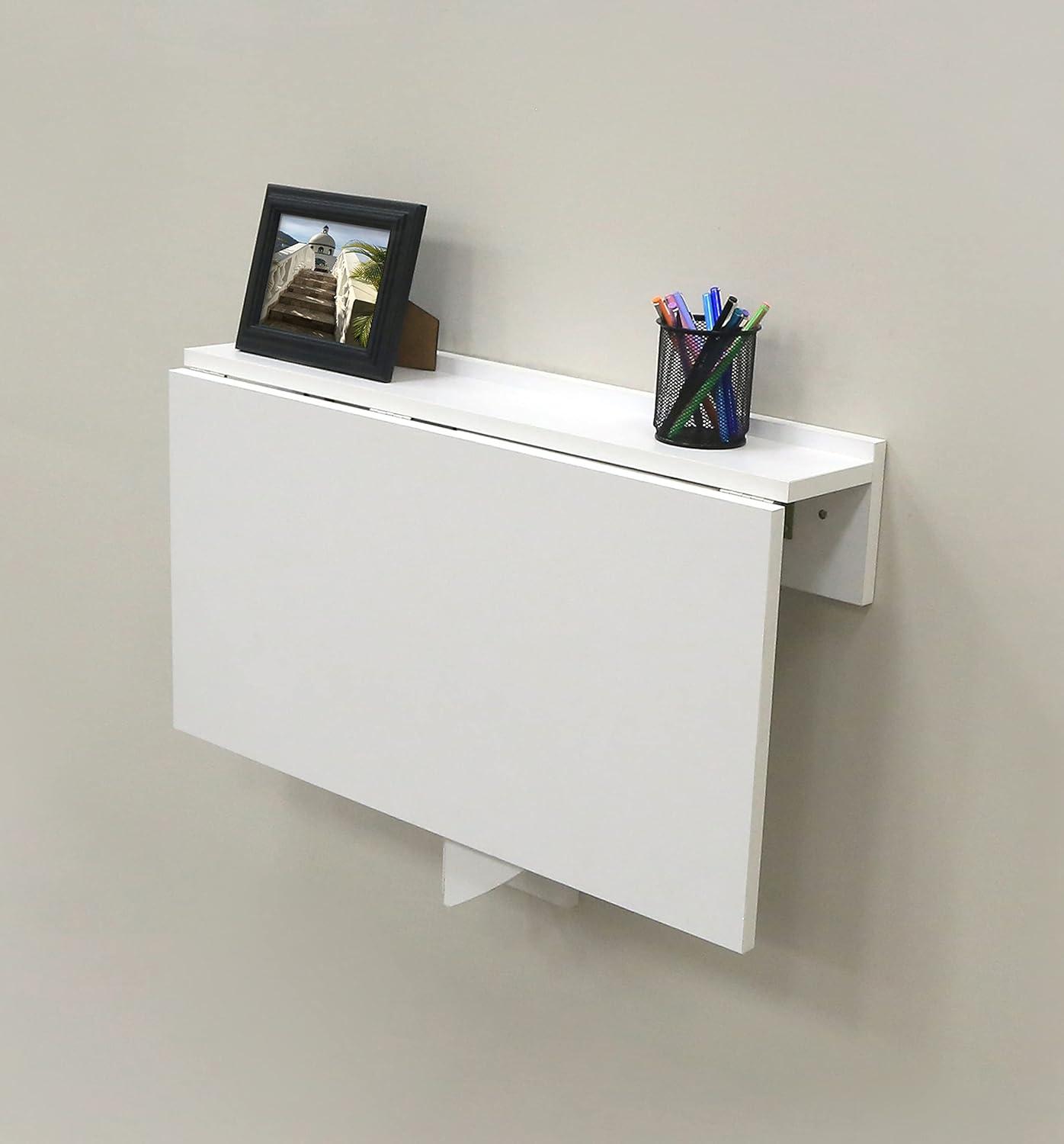 Compact White Wood 30" Wall Mounted Foldable Desk