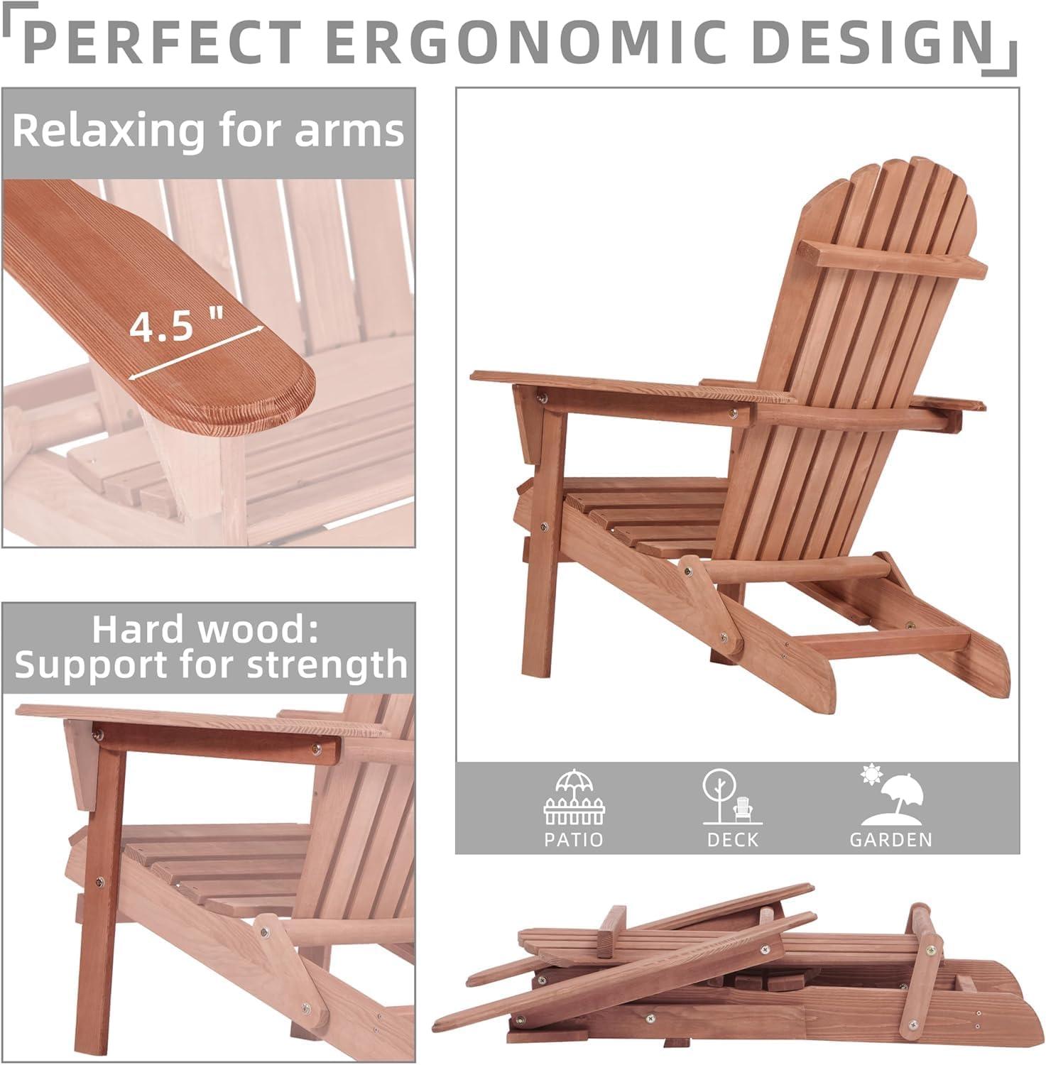 Wooden Folding Adirondack Chair, Half Pre-Assembled Wood Patio Lounge Chair for Outdoor Garden Backyard Porch Pool Deck Firepit