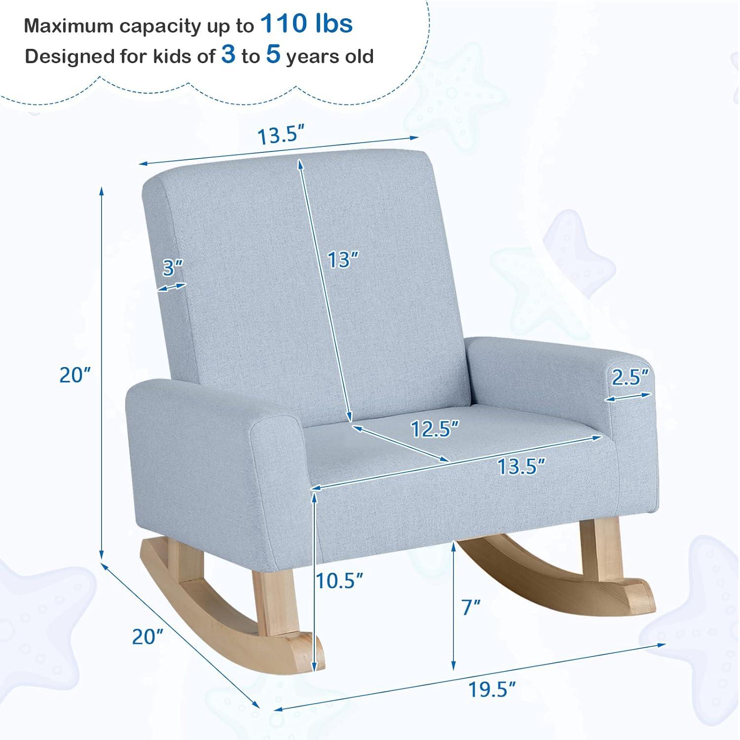 Infans Kids Rocking Chair Children Armchair Linen Upholstered Sofa w/ Solid Wood Legs
