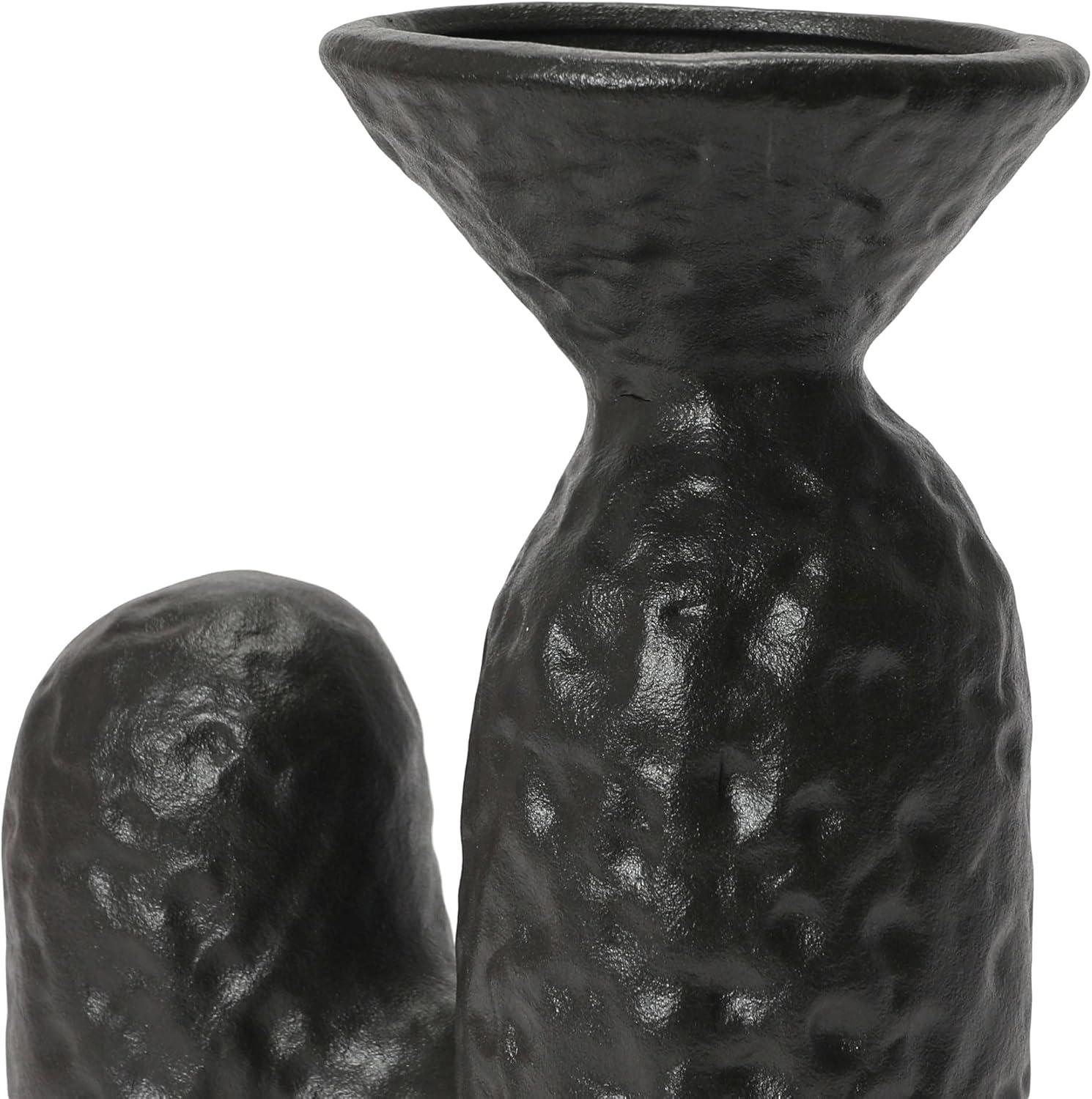 Bloomingville Textured Stoneware Sculptural Vase, Matte Black