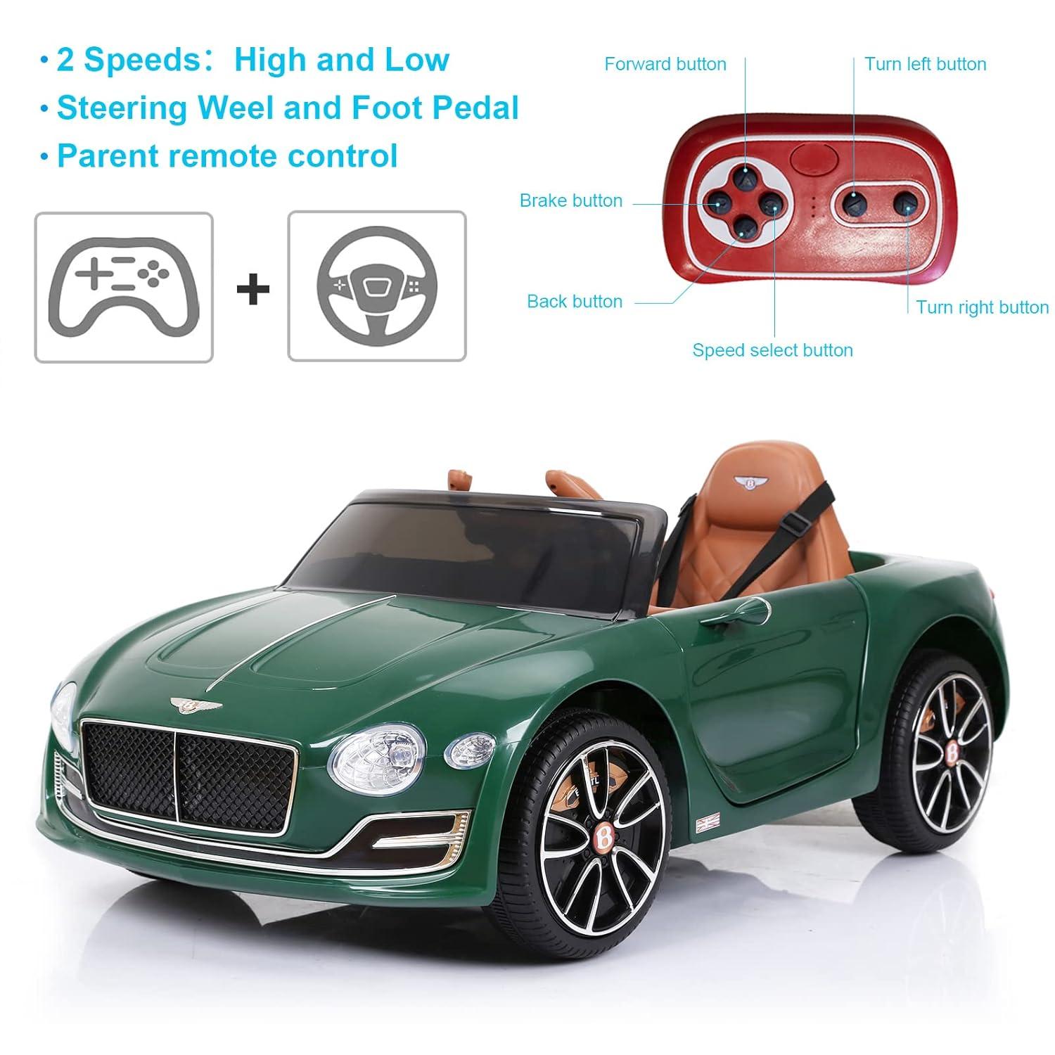 Kids Bentley Style GT Coupe EXP12 12V Battery Ride On Car Electric 2.4G Remote Control Green