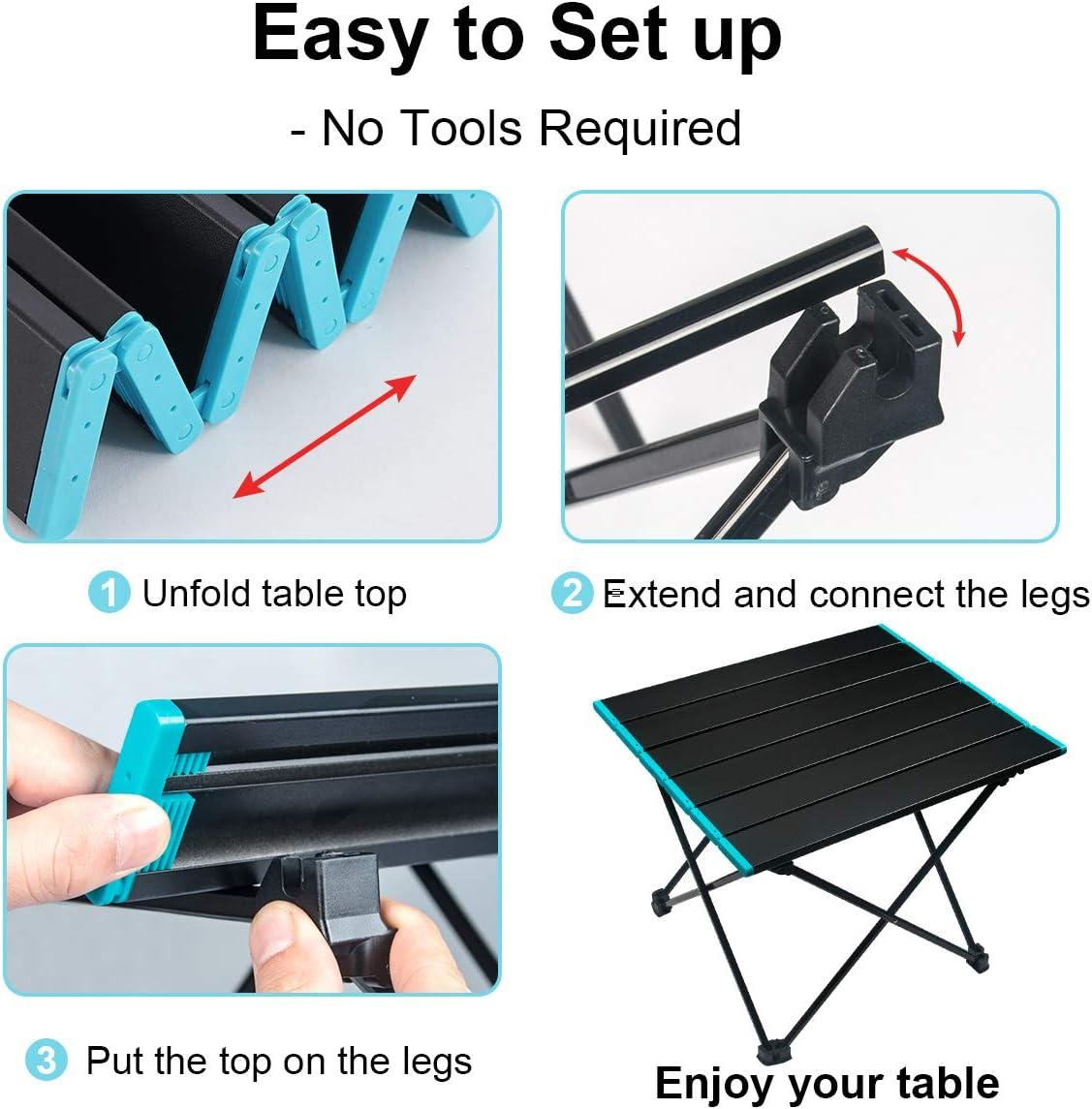 Camping Table Portable Folding Camping Side Tables Aluminum Table Top with Carrying Bag, Waterproof Fold Up Lightweight Table for Picnic Camp Beach Outdoor BBQ Cooking, Travel Beach Tables Black