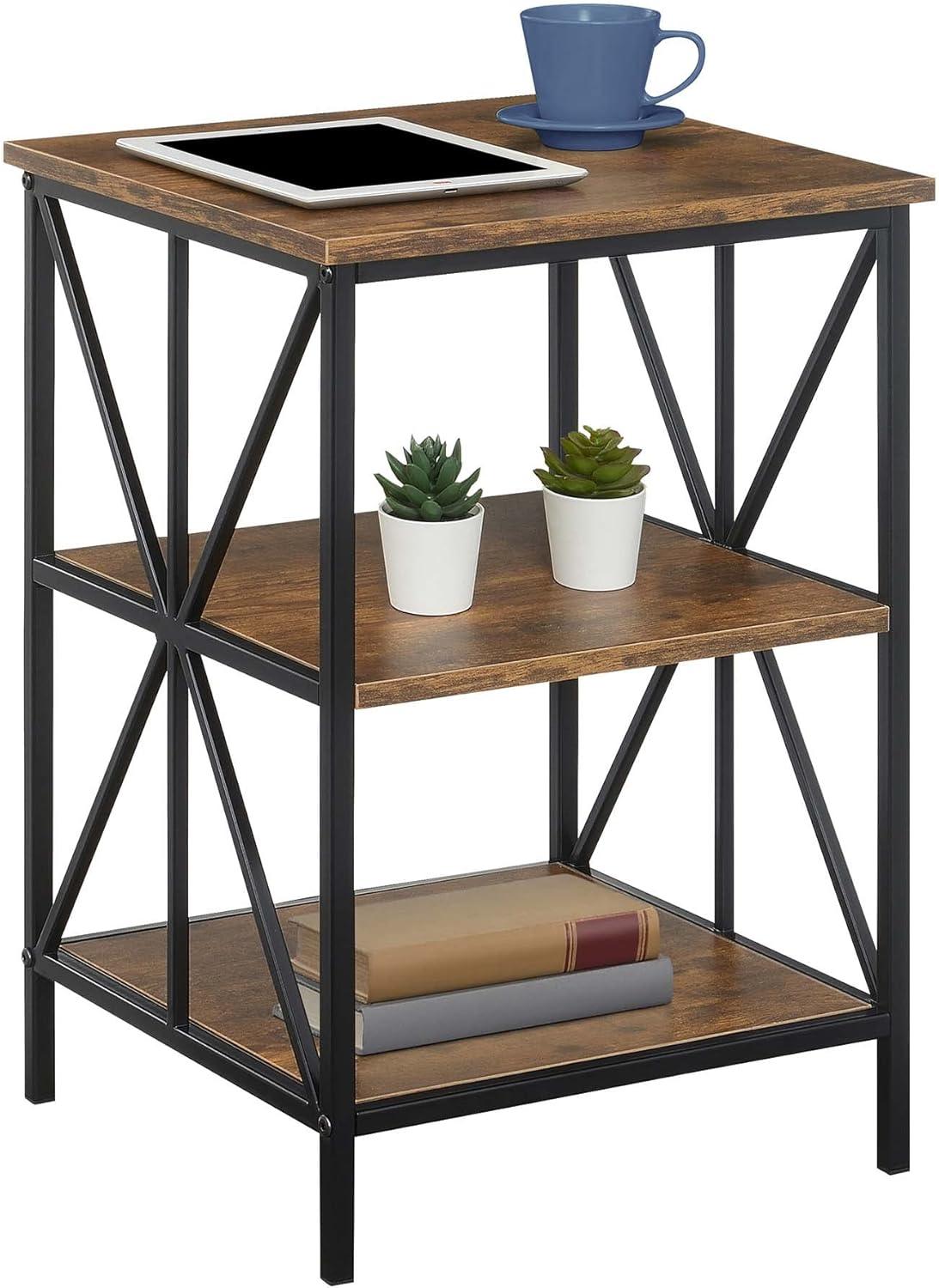 Convenience Concepts Tucson Starburst End Table with Shelves, Barnwood/Black