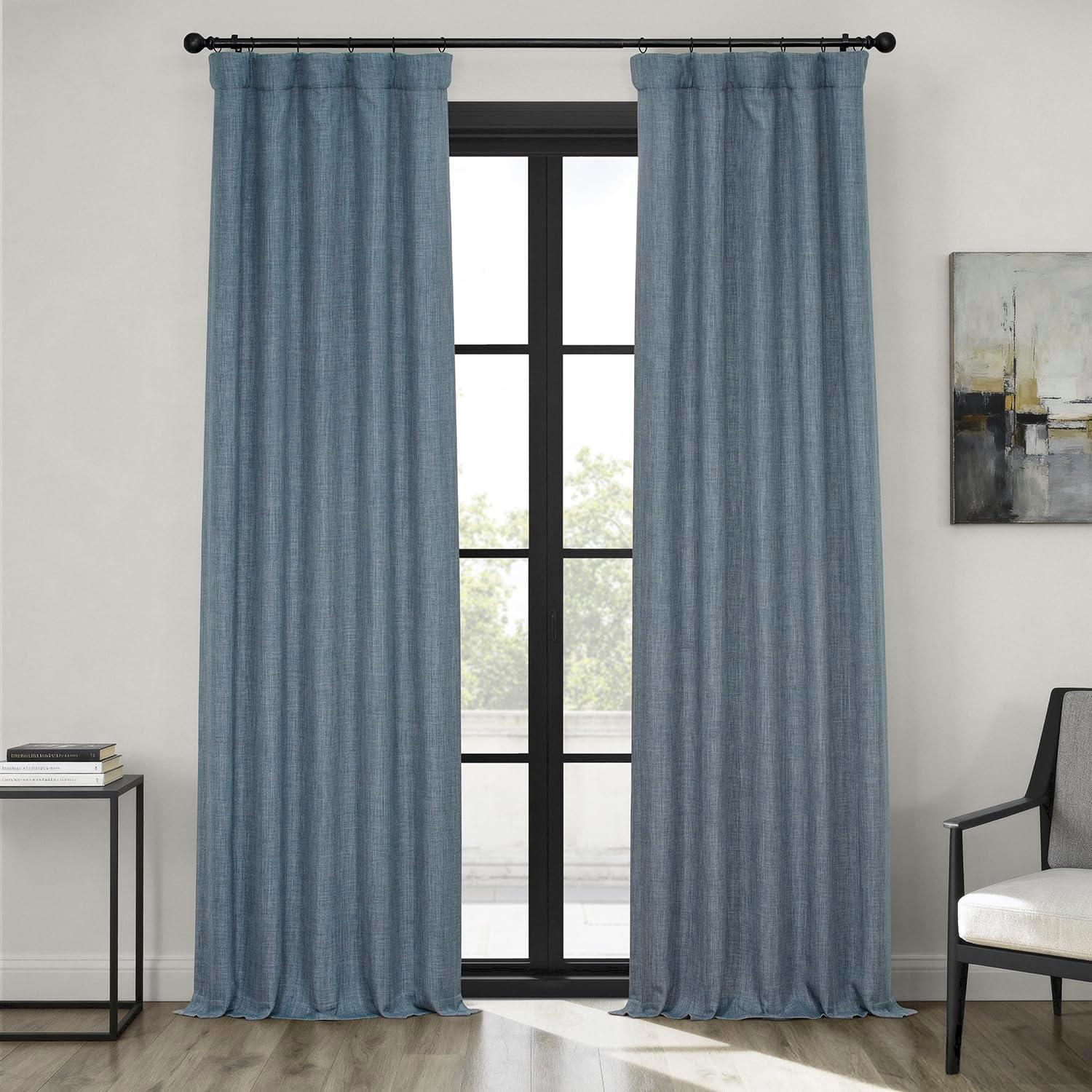HPD Half Price Drapes Reverie Blue Faux Linen Room Darkening Curtains for Bedroom & Living Room Curtains (1 Panel), Door & Window Curtains 84 inches long, Rod Pocket Curtains & drapes, 50W X 84L