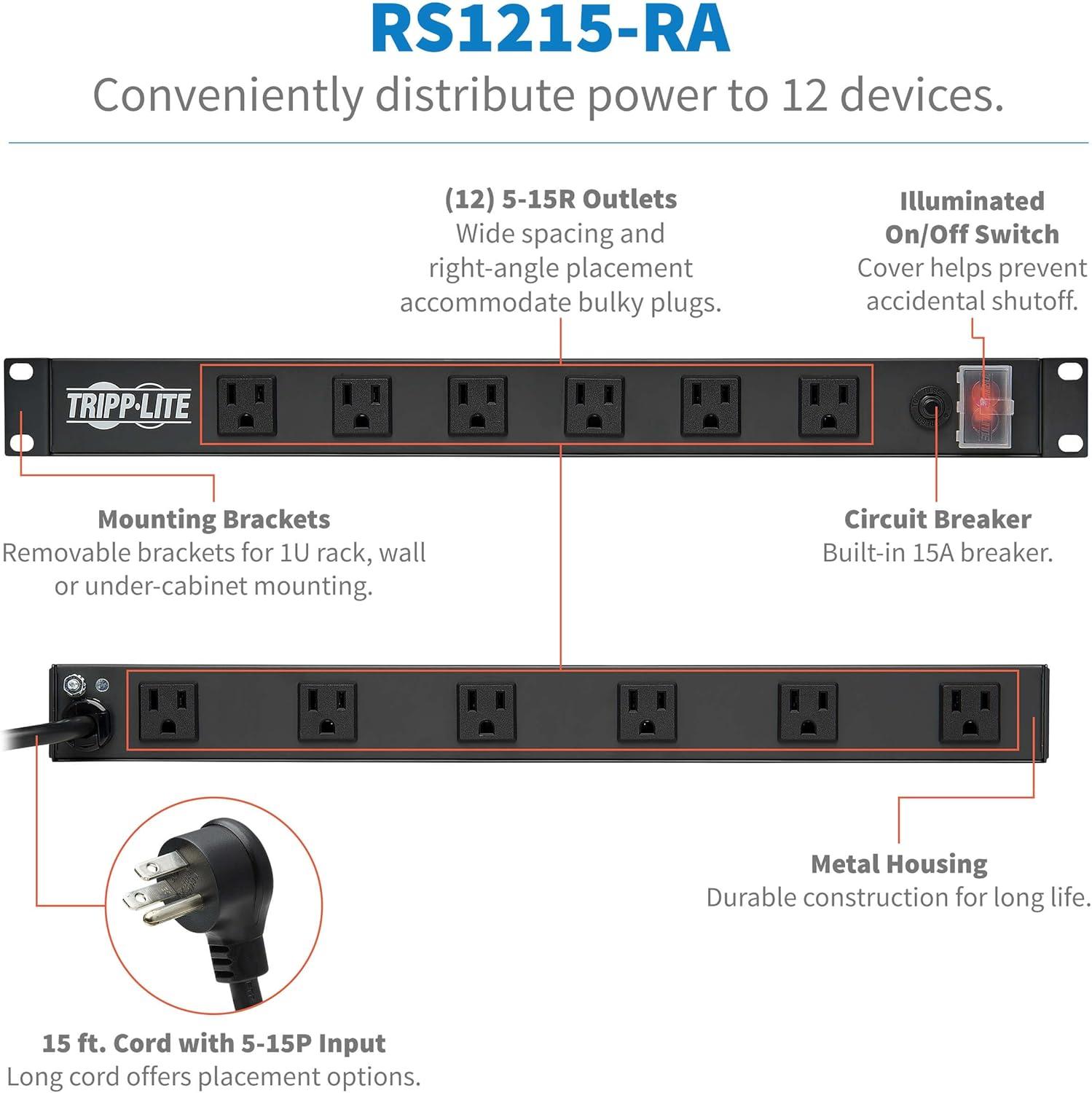 Tripp Lite RS-1215-RA 15A 12-Outlets Rackmount Power Strip