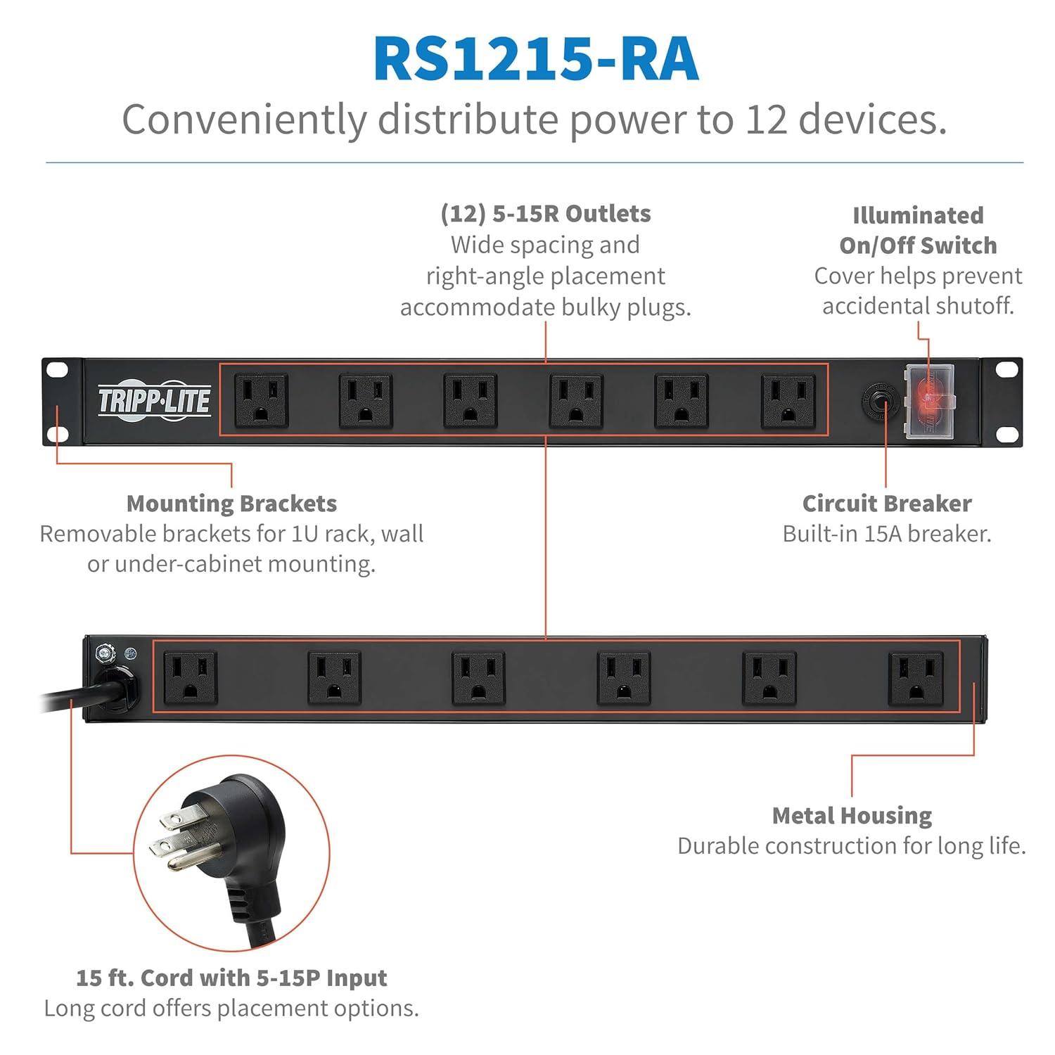 Tripp Lite RS-1215-RA 15A 12-Outlets Rackmount Power Strip