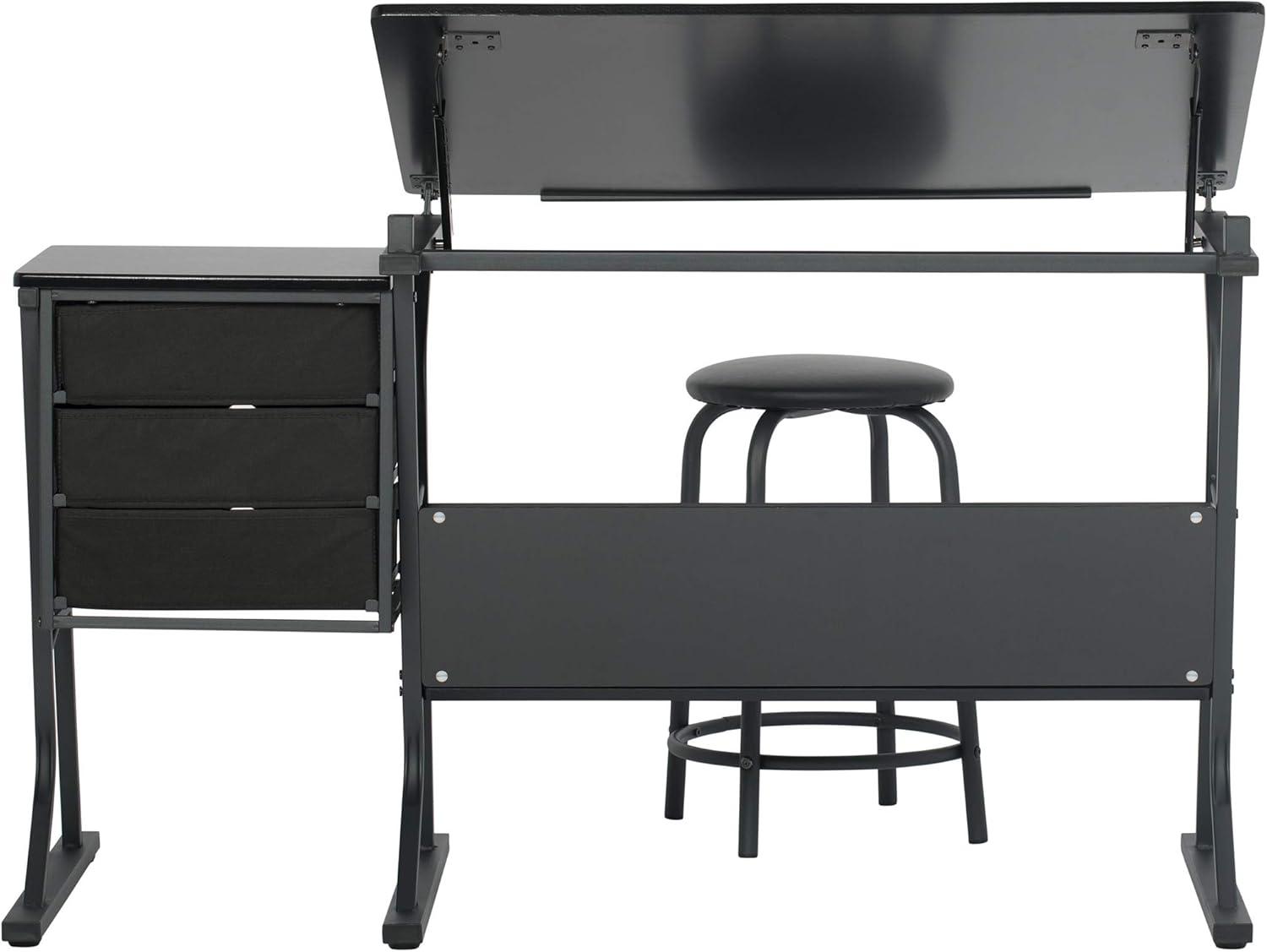 Eclipse 50" Black Matte Steel Adjustable Craft Desk with Storage