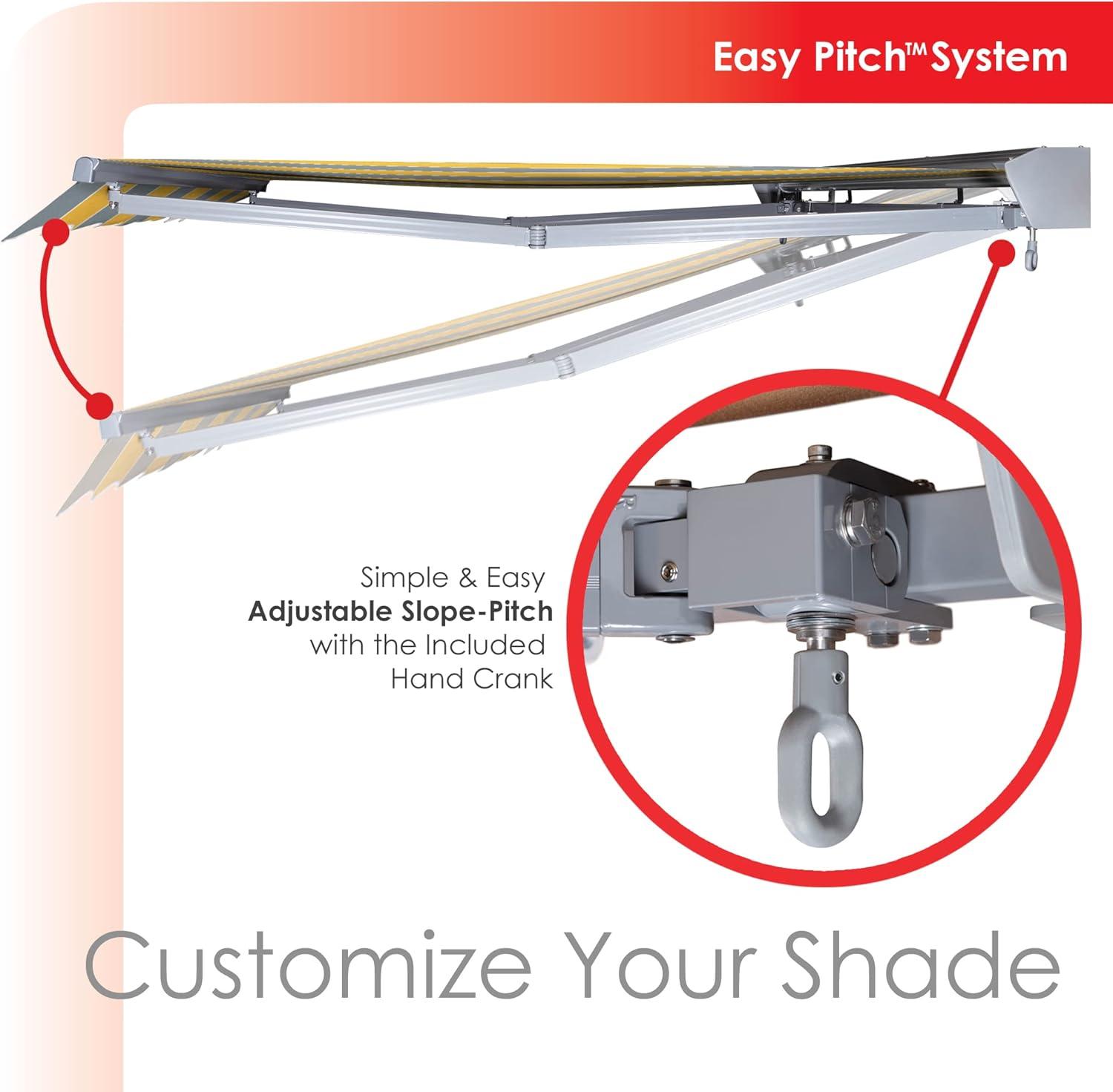 Golden Yellow and Gray Striped Electric Retractable Awning