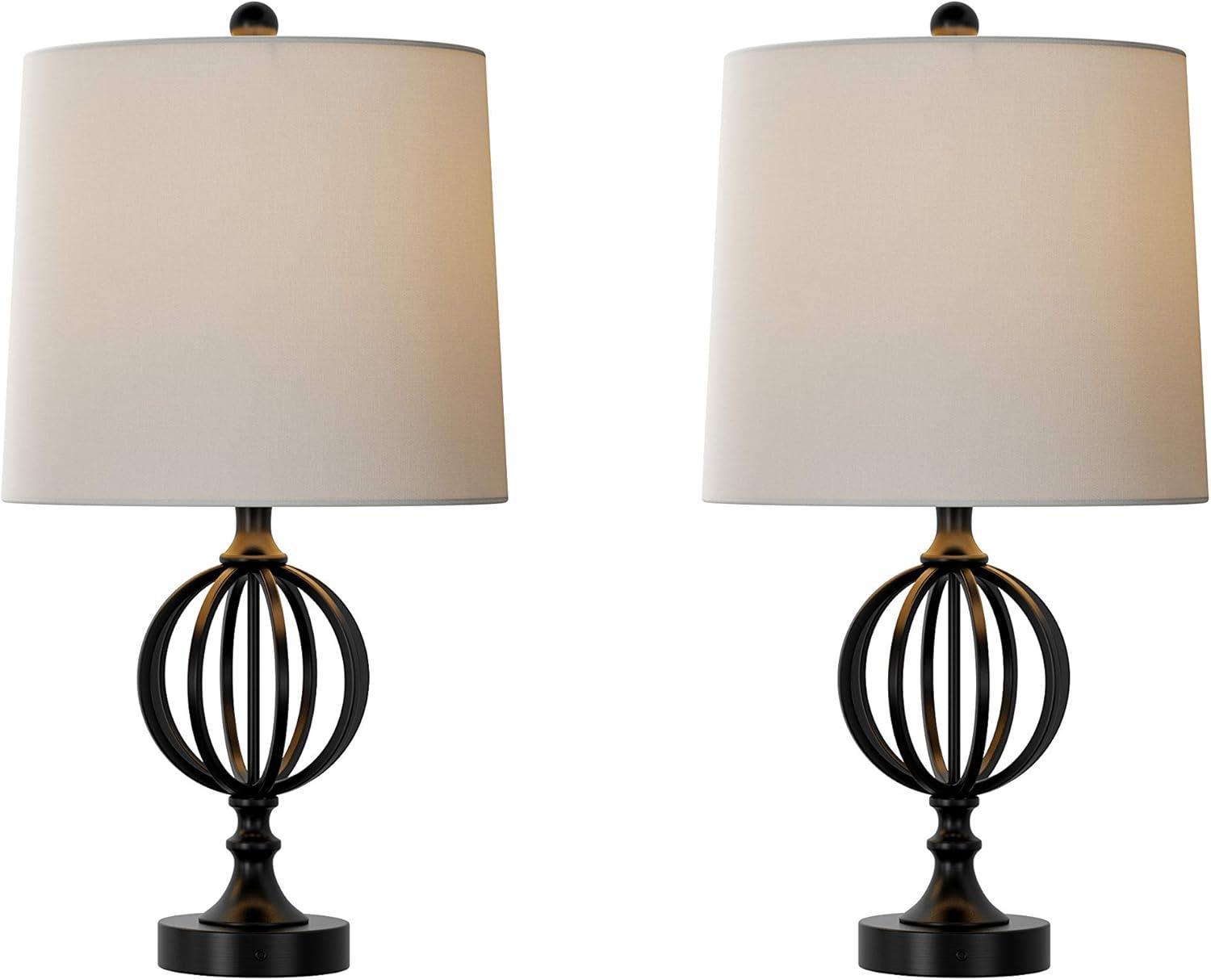 Lavish Home Set of 2 Modern Rustic Style Table Lamps, Ivory