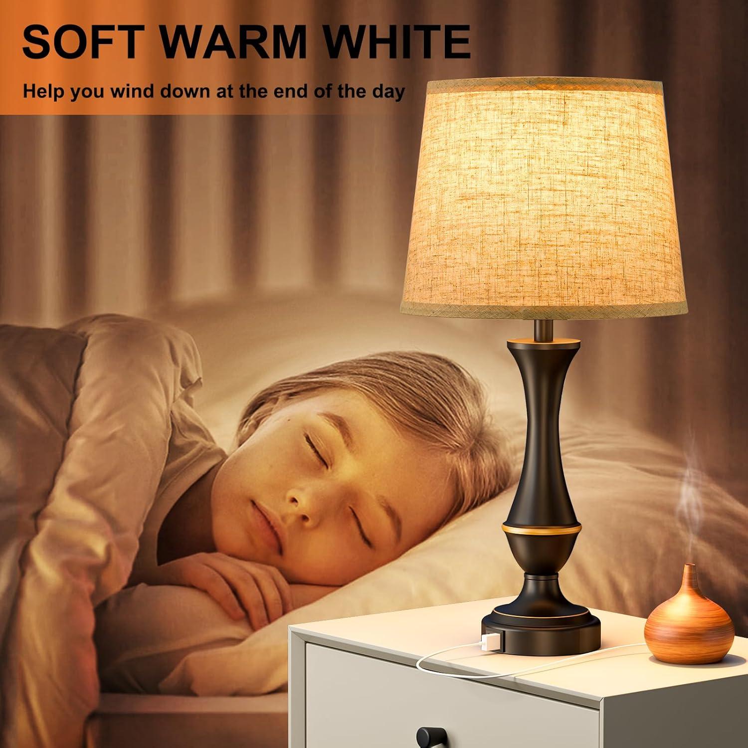 Upgraded Touch Lamps for Night Stands Set of 2 - Bedside Lamps with USB C+A, 3 Way Dimmable for Bedroom Living Room End Tables Office (Grey&Nickel)