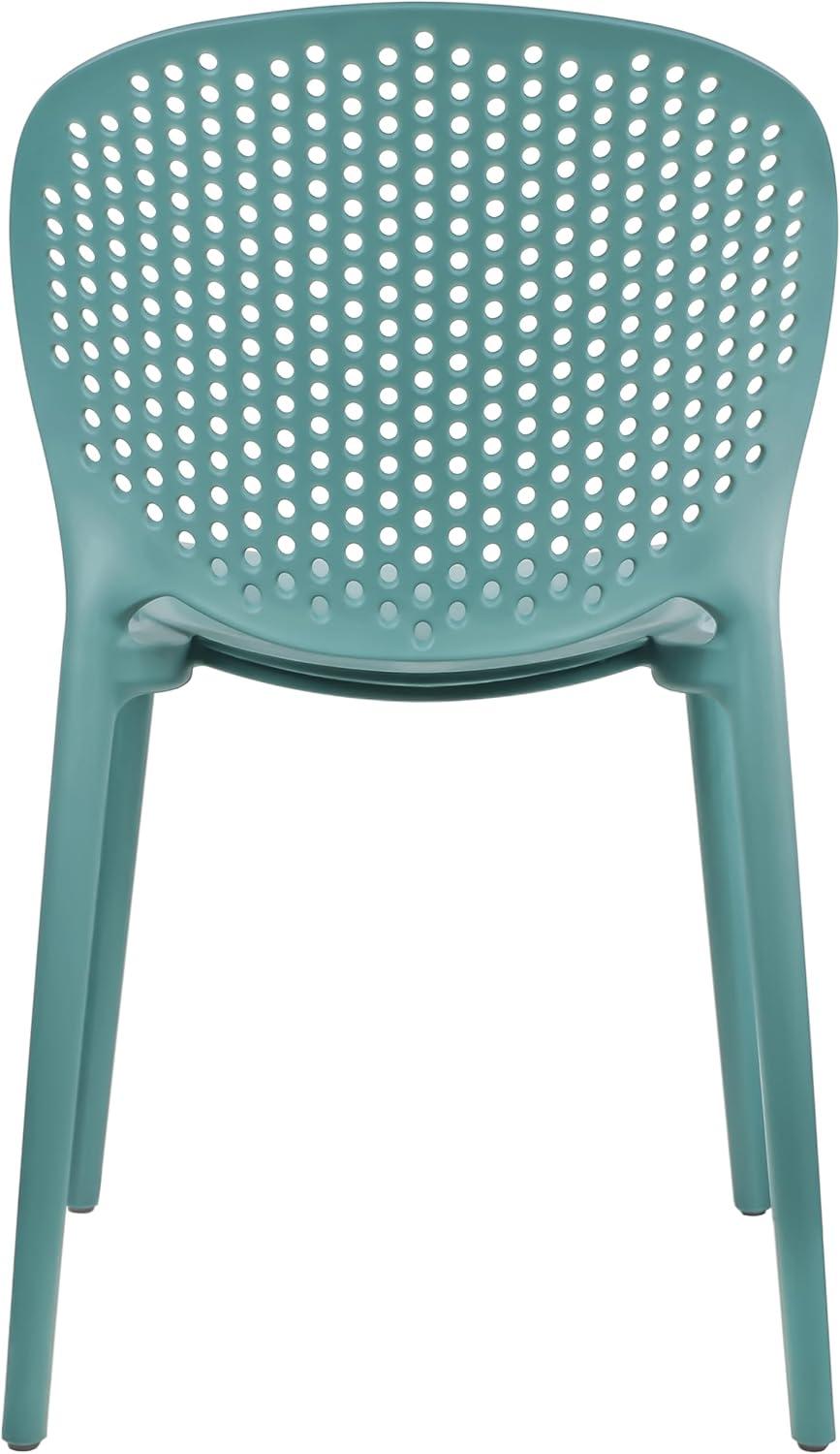 2xhome Set of 2 Modern Pool Patio Chairs, Contemporary Plastic Armless Dining Accent Side Chairs for Indoor or Outdoor Use, Teal