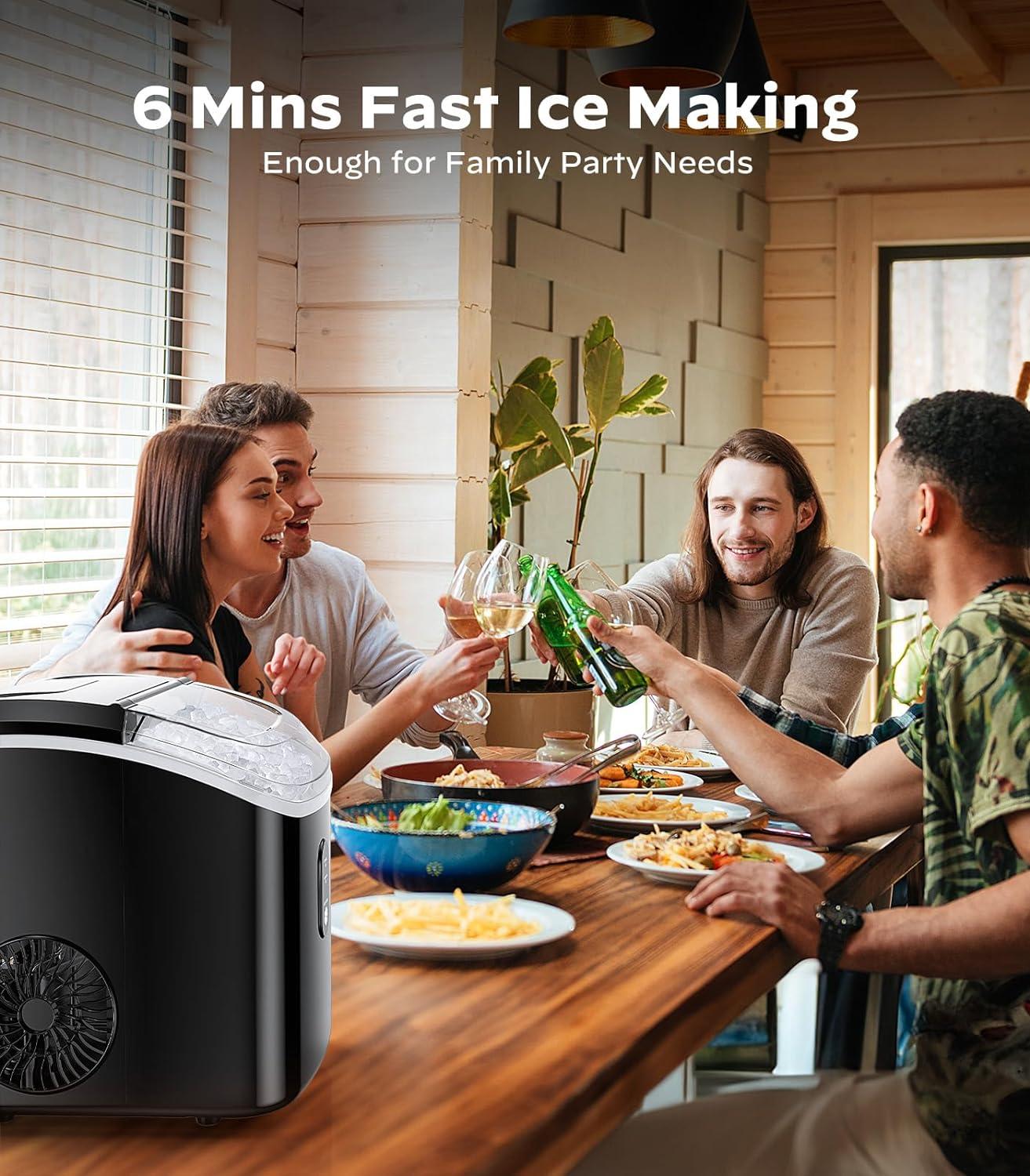 Black Portable Countertop Nugget Ice Maker with Self-Cleaning Function